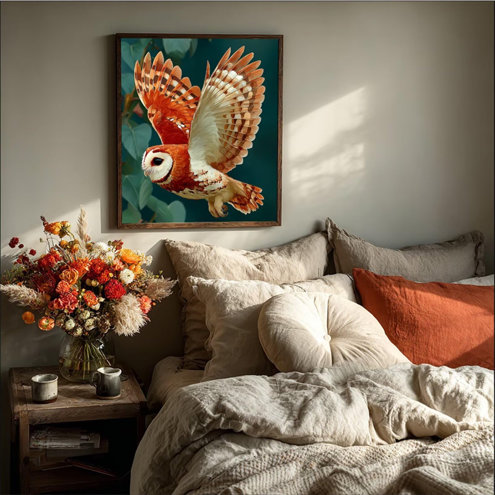 Malen Nach Zahlen Erwachsene Eule, Malen Nach Zahlen Leinwand Tier, DIY Basteln Erwachsene Mit Pinseln und Acrylfarbe, Paint by Numbers Adult Kits, Geschenke, Herbst Deko Wohnzimmer, 90x110cm X-5282