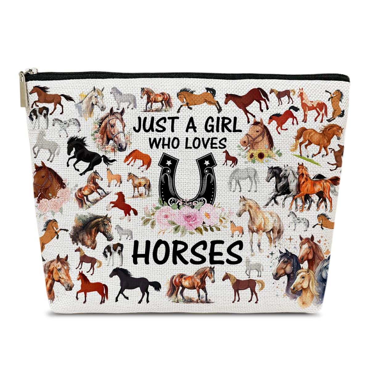 Ythuil Horse Makeup Bag Gift For Animal Lover, Pet Stuff Merch Cosmetic Pouch, Funny Birthday Christmas Gift For Pet Owner Sister Bestie Bff, Just A