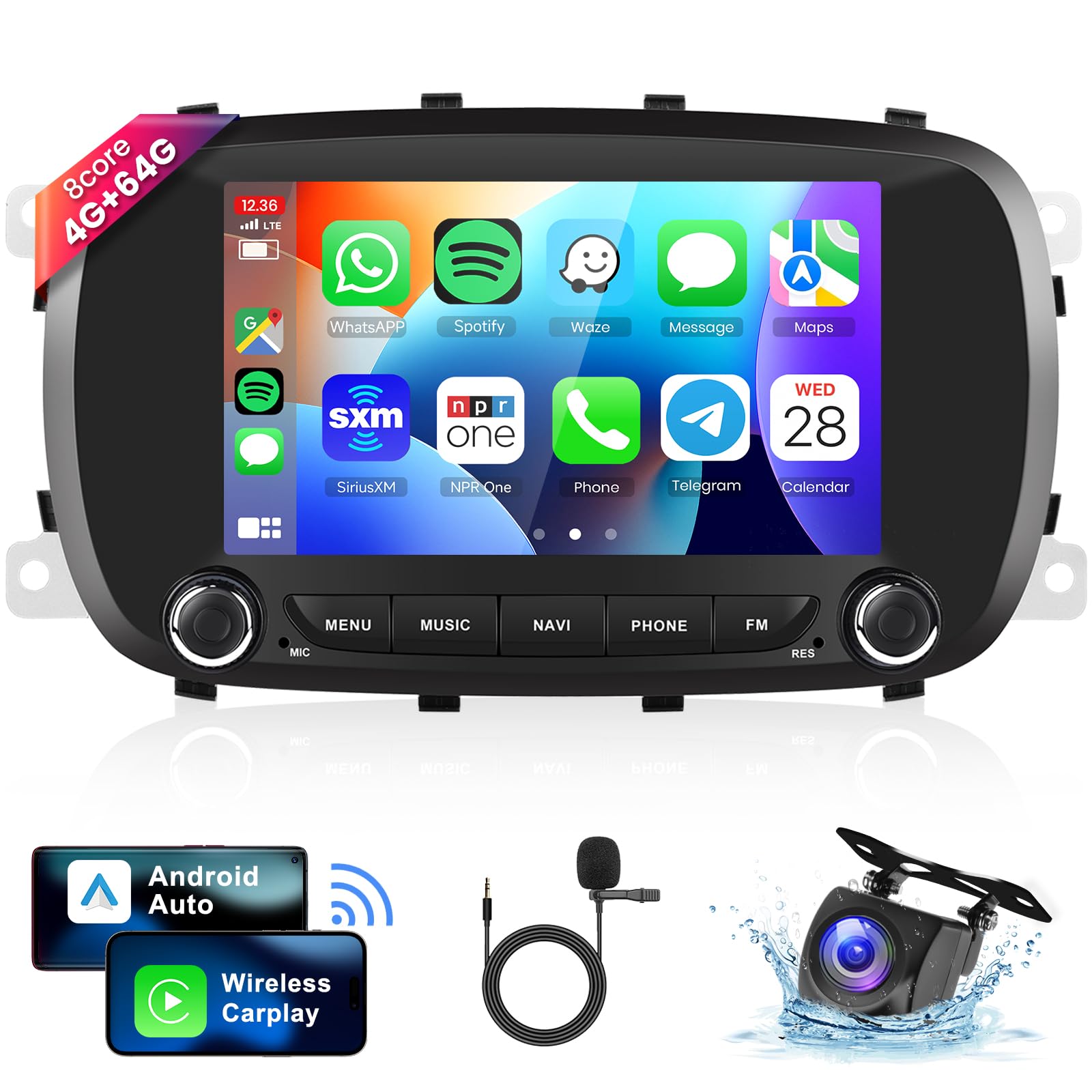 8 CORE 4G+64G Autoradio Android 13 per FIAT 500X 2014-2020, 7" HD IPS Touchscreen Stereo Auto co DSP Carplay Android Auto GPS Wi-Fi Bluetooth Radio FM RDS Retrocamera