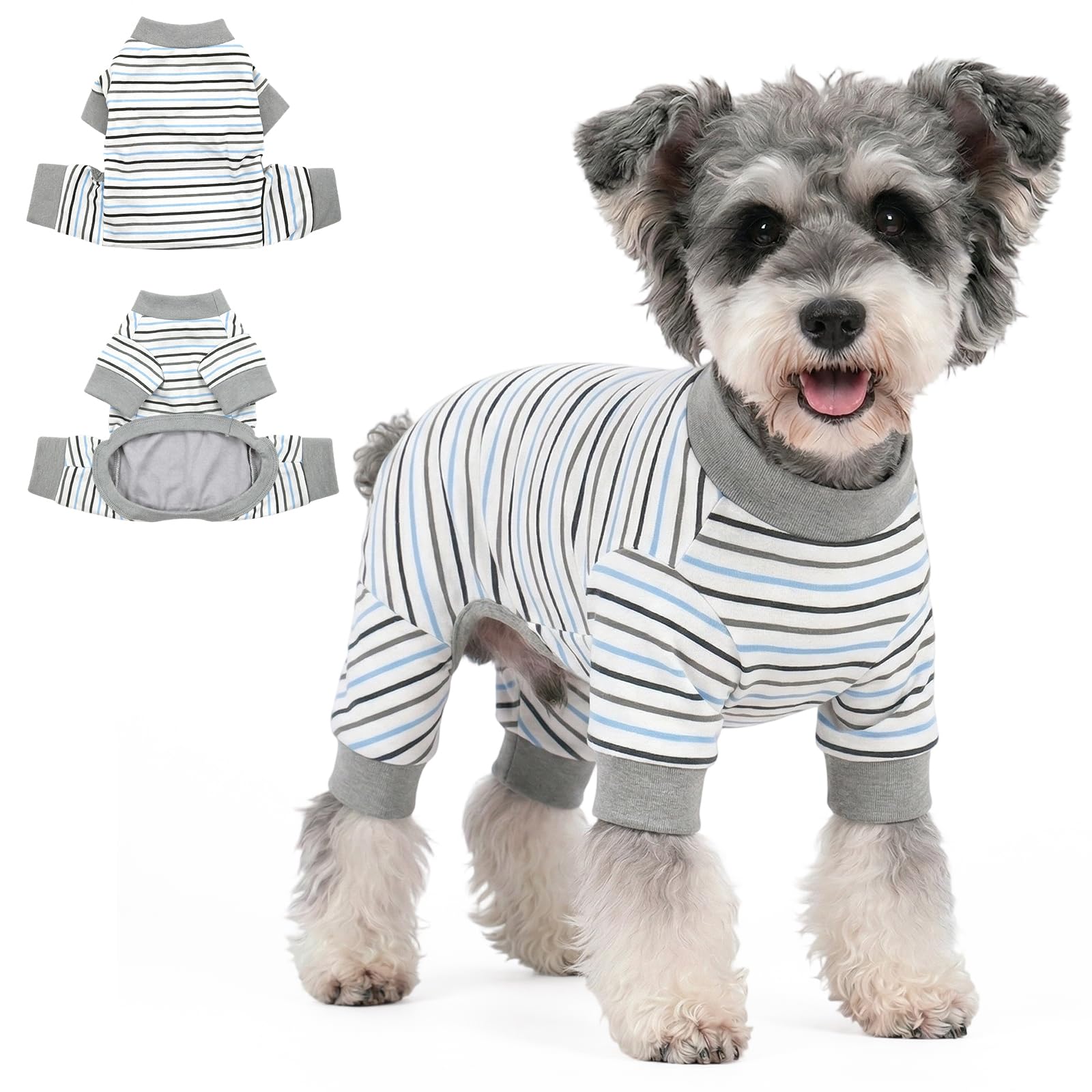 Supcomsta Dog Pyjamas for Small Medium Dogs, Soft Stretchy Dog PJS with Legs, Striped Cotton Dog Onsie Clothes (Grey, S) — image 1