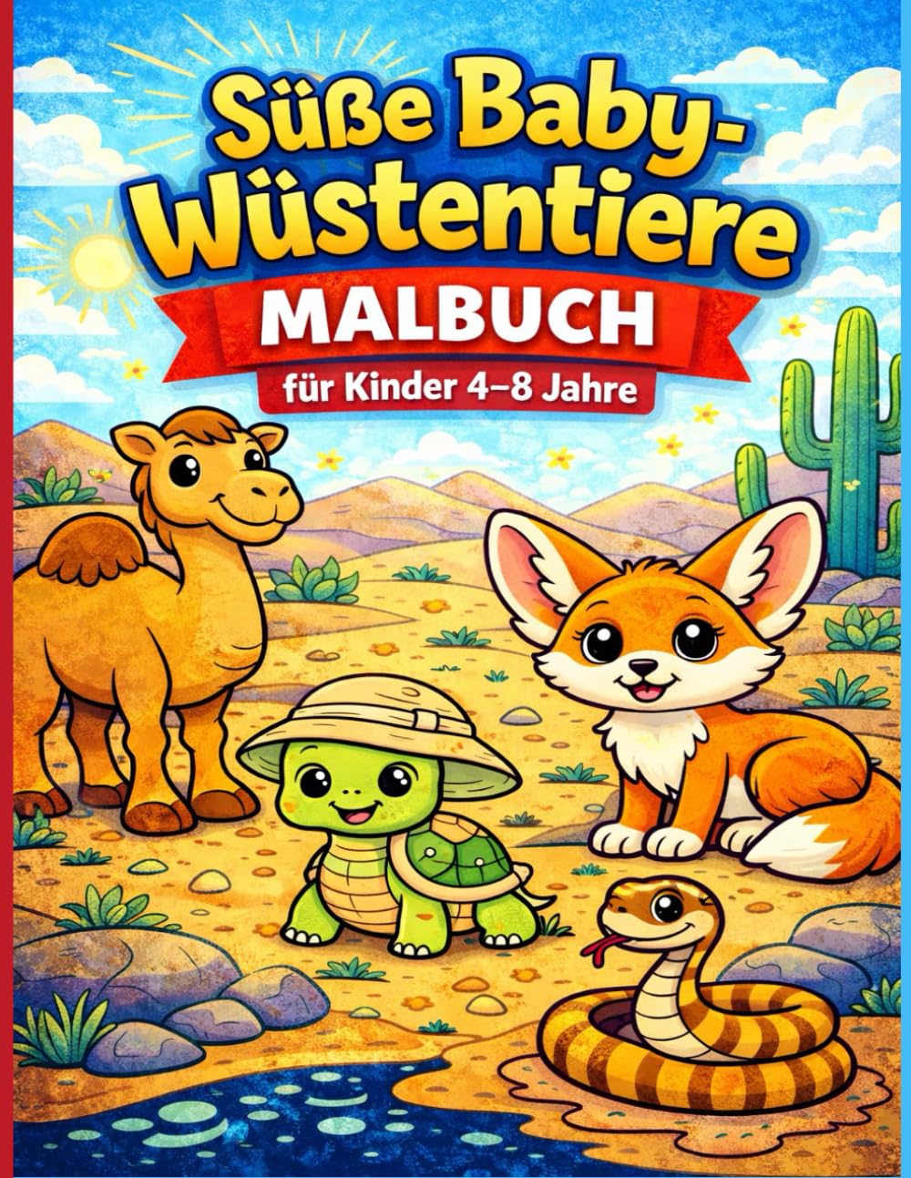 Süße Baby-Wüstentiere Malbuch für Kinder 4–8 Jahre: Große, einfache Ausmalbilder mit Kamelen, Füchsen, Schildkröten & mehr