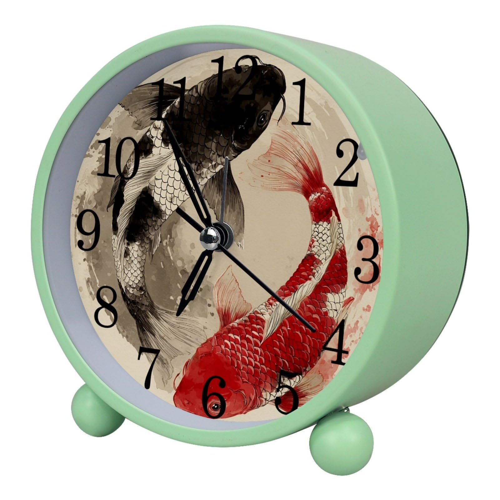 etoenbrc Watercolor Yin Yang Fish Alarm Clock,Small Battery Operated Clock, Slient Plastic Table Clock for Living Room Bedroom and Office Decor