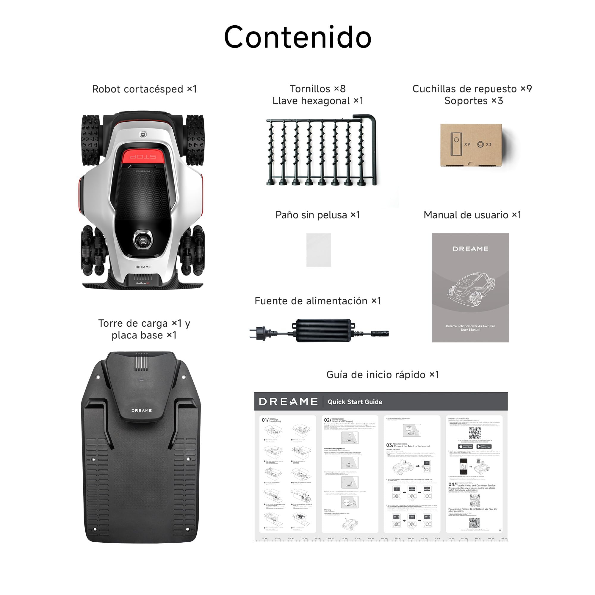 DREAME A3 AWD 2000 Robot Cortacésped sin RTK, LiDAR 3D y Visión Dual con IA | Cubre 2000㎡, Motores de Buje AWD, 80% (38,7°) de Pendiente y Obstáculos de 5,5cm, EdgeMaster: Cortado de Bordes de＜5cm
