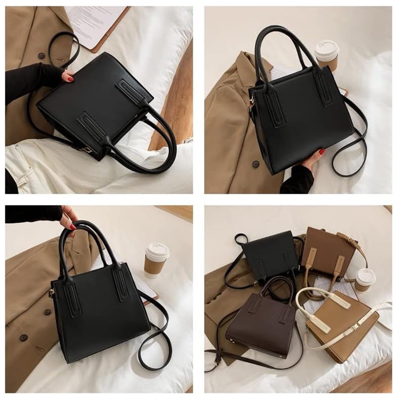 POPSEWING Leder-Handtaschen-Set für Damen mit Griffen oben, DIY-Umhängetasche mit Nähset, handgefertigtes Taschen-Set für Mutter, Freundin, Geburtstag, Weihnachten, Geschenk (schwarz)