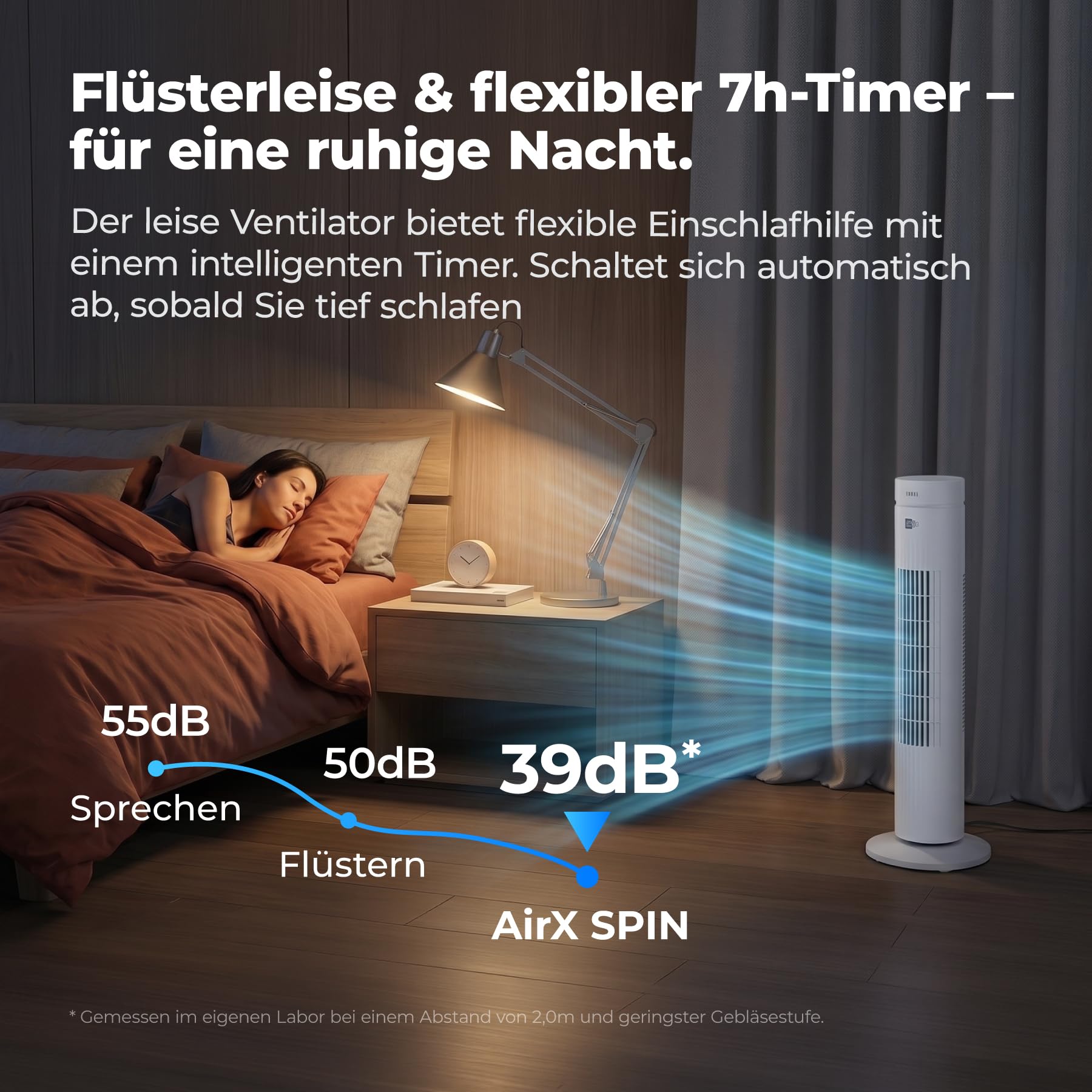 aeco AirX SPIN Turmventilator mit Fernbedienung, 76 cm Höhe, 60° oszillierender Ventilator mit Timerfunktion (7H), 3 Geschwindigkeiten, Power-Off-Funktion, leise für Schlafzimmer und Büro, Weiß