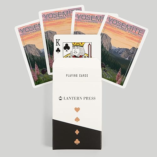 Miniatura 6 de Lantern Press Parque Nacional Yosemite, California, oso y cachorros con flores (52 cartas de juego, baraja de cartas de tamaño póker con comodines)