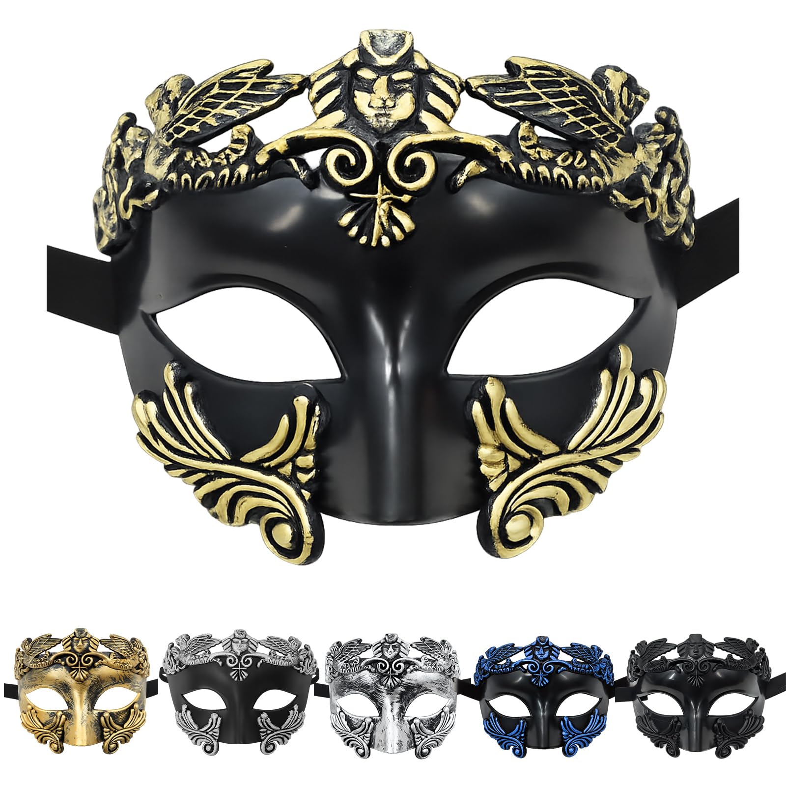 RubyTint Venetian Masquerade Mask, Black & Gold, Half-Face, Roma Style