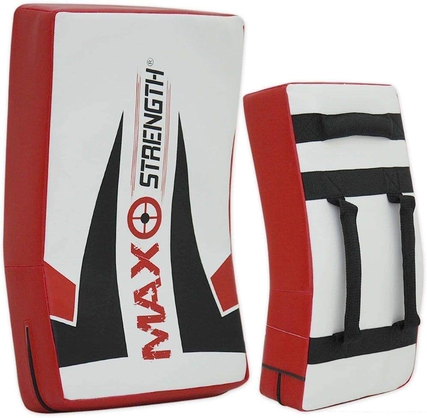 MAXSTRENGTH X Strike Shield Kick Boxing Arm Pad Elbow Knee Strike Pads MMA Punching Kickboxing Pad Home Gym Exercise Training Martial Arts Equipment Curved Strike Punch Focus Pads (Red & White) Single