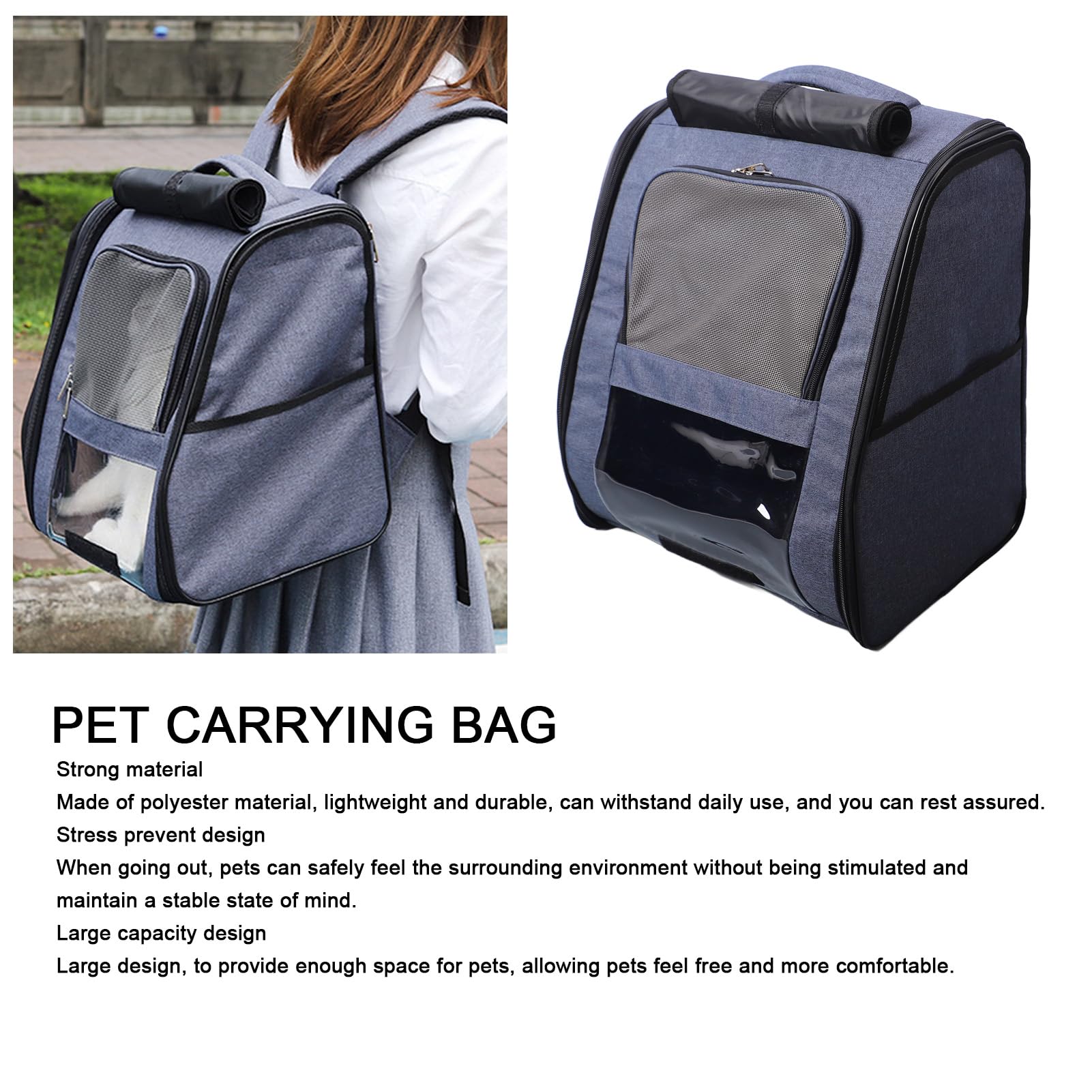 Zaino per Gatti Trasportino per Zaino per Animali di Grandi Dimensioni, Zaino per Animali Domestici Borsa per Animali in Poliestere di Grande Capacità Previene Lo Stress(Large-Blu scuro)