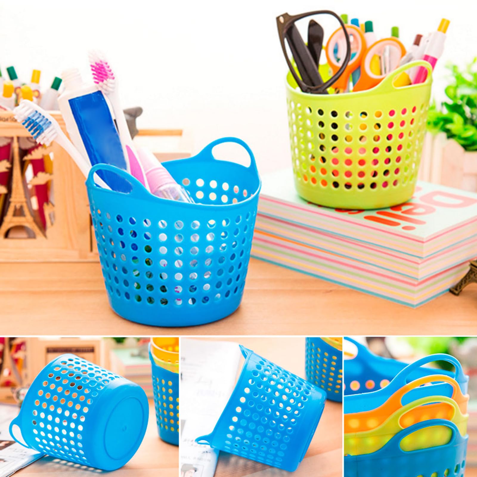 Wwhjr Office Desktop Storage Baskets Makeup Trash Bin Garbage Can Sundries Basket Desktop Storage Basket