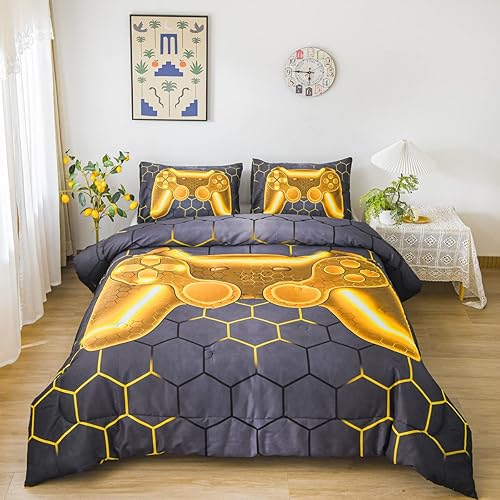 Miniatura 9 de NTBED Juego de edredón de consola de videojuegos para niños y niñas, juegos de ropa de cama de microfibra ligera geométrica con juegos en 3D