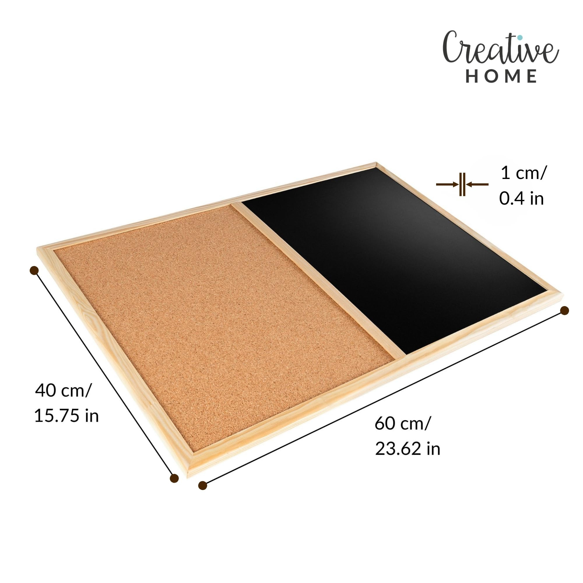 Creative Home 60 x 40 cm Tableau Liege Mural et Tableau Craie Noir Ardoise Murale | Inclus Éponge, Craie et Punaises | Tableau Cuisine | Tableau Liège | Tableau Enfant