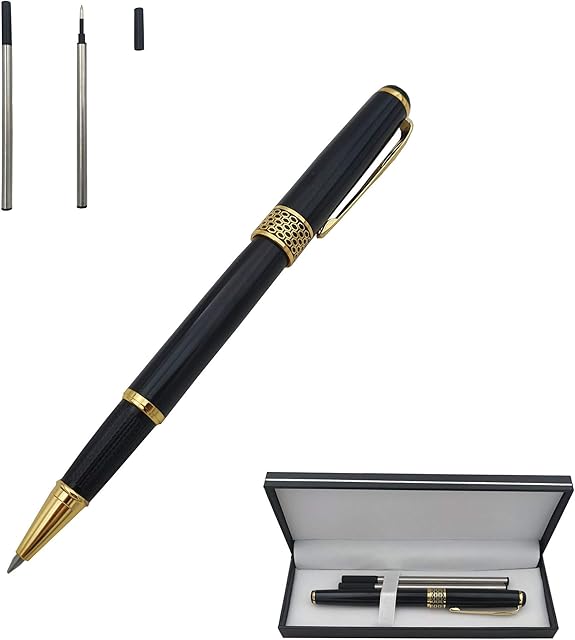 Accod Fashion Ballpoint Pen Metal Ballpoint Pen Signature Pen with Two Replaceable Refills Nice Gift for Family and Friend-Gift Box (Black)