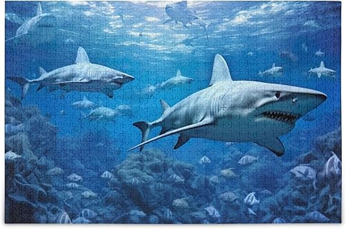 Miniatura 1 de xigua Rompecabezas de tiburones de 1000 piezas para adultos, juego de rompecabezas grande desafiante para adultos y adolescentes, 29.5 x 19.7