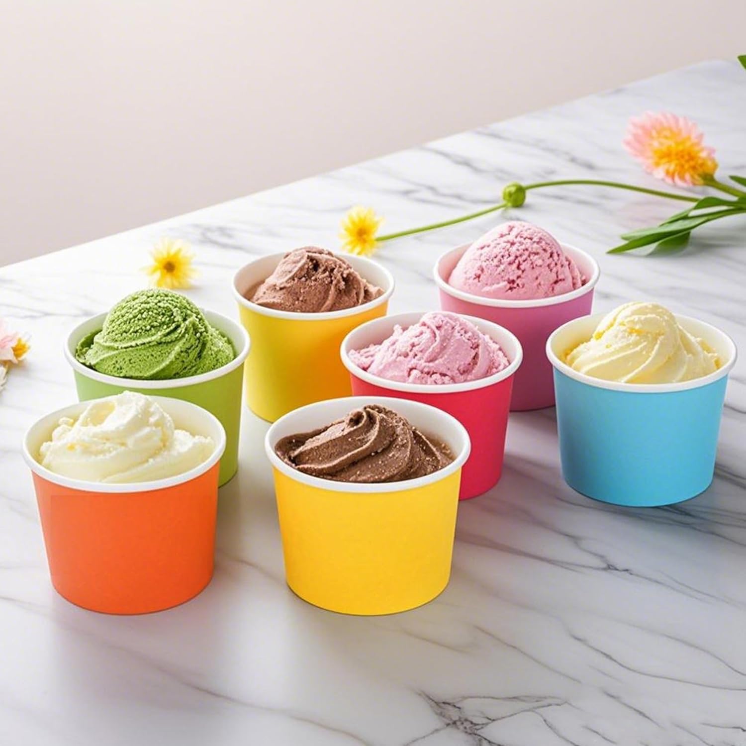 Aodaer 300 Pack Disposable Paper Ice Cream Cups 8oz Paper Ice Cream Bowls Colored Snack Bowl Dessert Bowls for Hot or Cold Food Party Supplies Treat Cups Serving Sundae, Frozen Yogurt, Soup