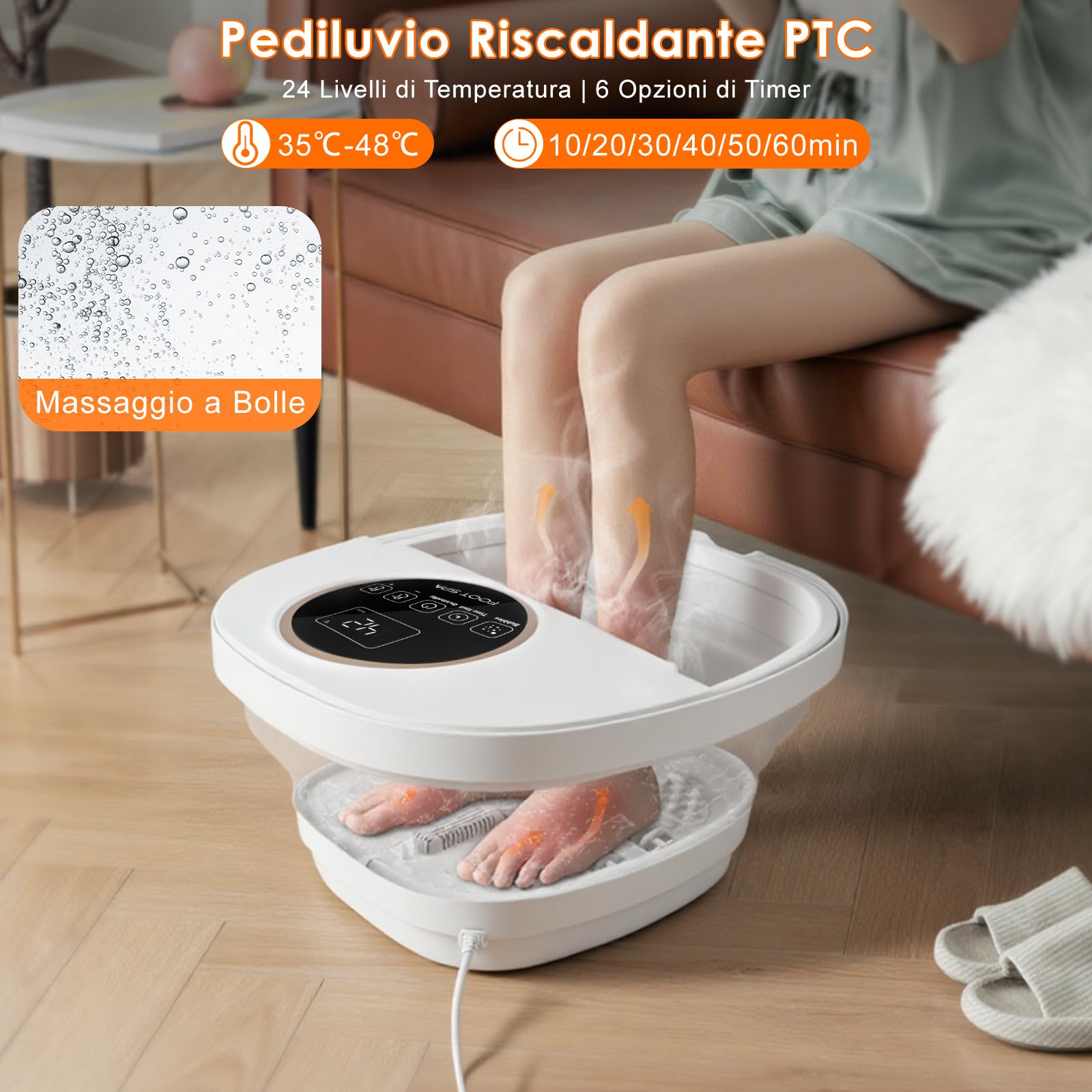 Pediluvio Massaggiatore Piedi Pieghevole,con Riscaldamento e Telecomando,idromassaggio piedi 24 Temperature Regolabili, Pietra Pomice,Bolle,6 Timer,6 Rulli Massaggianti