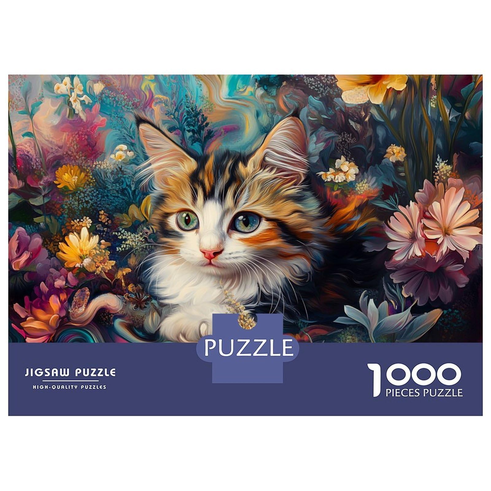 Cat Floral Pattern 1000 Piece Jigsaw Puzzle Paper for Adults Flower Art Puzzle Game Gift 52x38cm/1000pcs