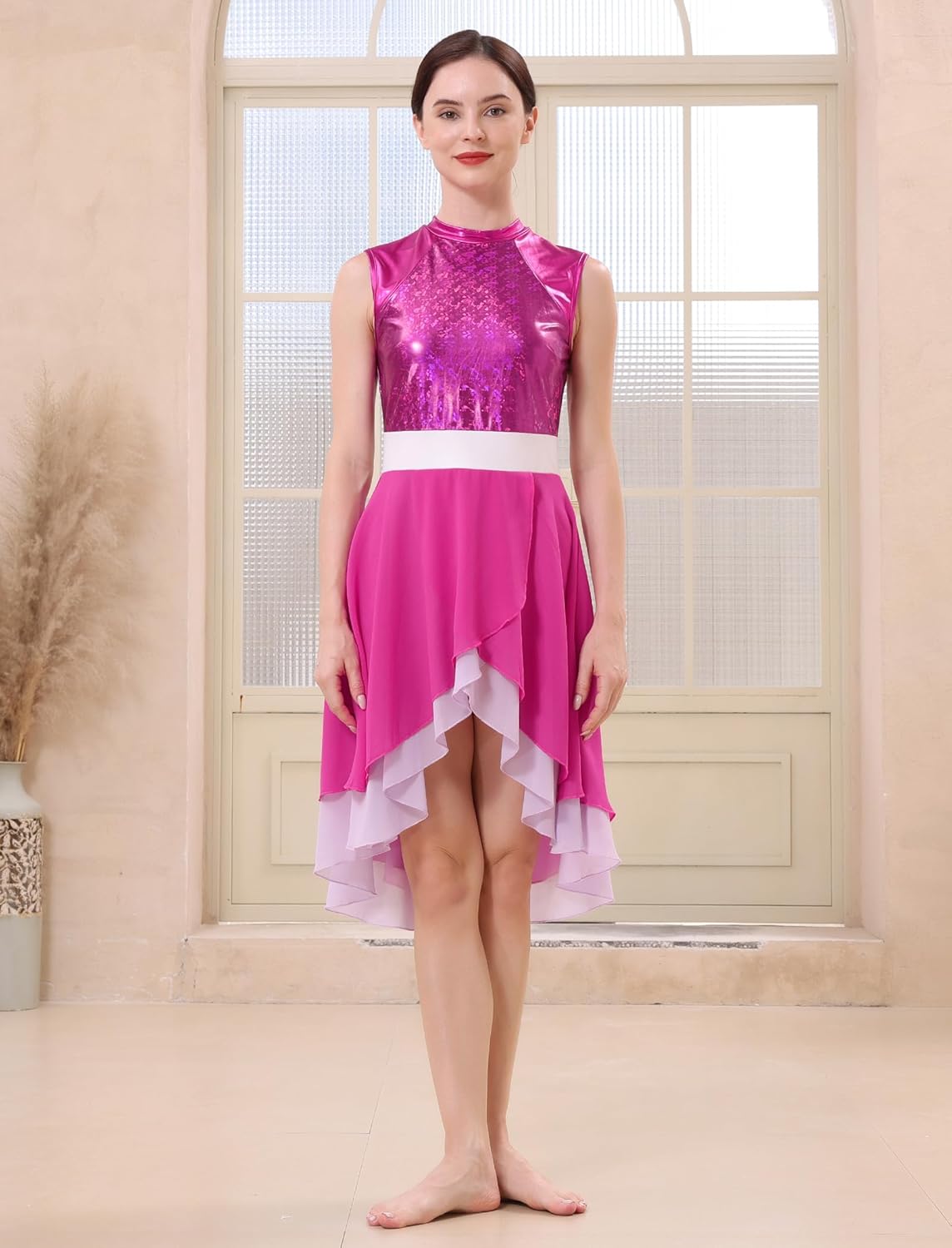 IBAKOM Women Praise Dance Overlay and Tunic Metallic Flowy Chiffon Skirt Worship Outfit Color Block Liturgical Dancewear - Image 5