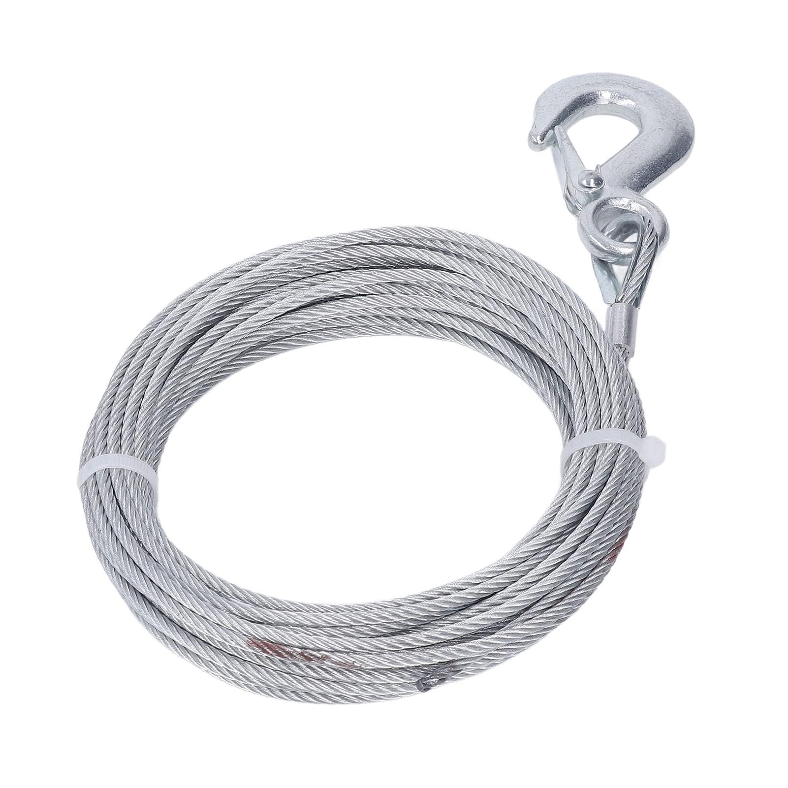 Ejoyous Cordes métalliques pour treuil, 4 mm x 12 m, corde en acier avec crochet, câble d'arrêt en acier inoxydable galvanisé