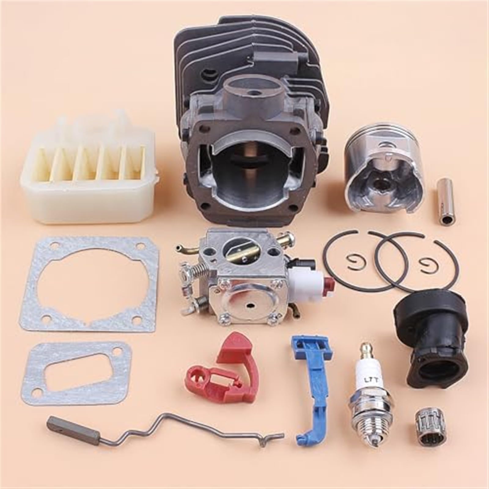 45mm zestaw filtrów powietrza z tłokiem cylindra i gaźnikiem, dla Husqvarna, 353 351 350 346 346XP 345 340 piła łańcuchowa i uszczelka wlotu zestaw tłoka wału korbowego cylindra