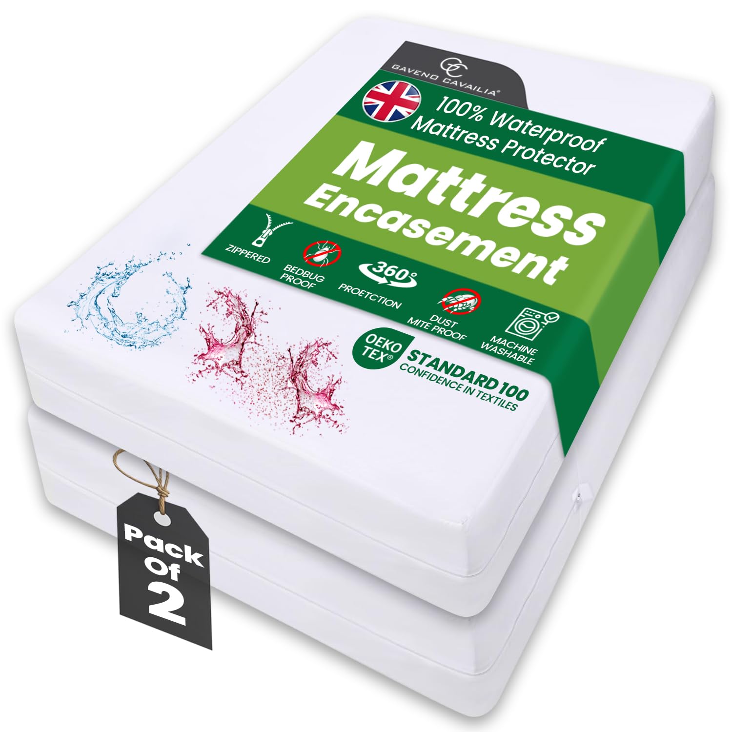 GC GAVENO CAVAILIA 2 Pack Mattress Encasement Super King | Waterproof Mattress Protector | Anti-Allergy Zipped Mattress Cover | Bed Bug Dust Mite Proof | Super King Mattress Protector | White