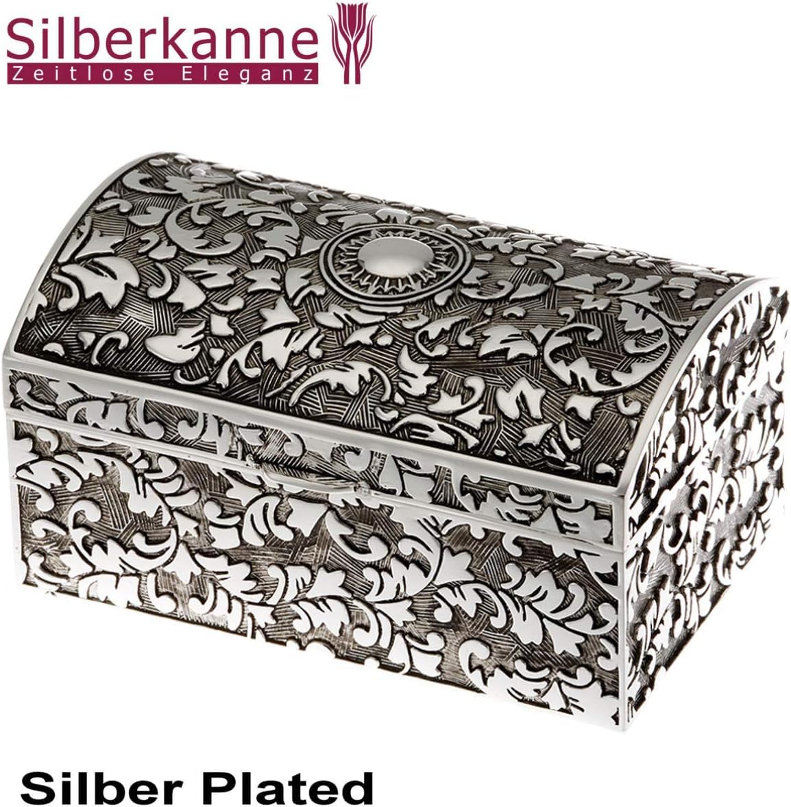 Schmuckdose Ornament versilbert 10cm - Edle Schmuckschatulle für Ringe & Ketten - Silber Plated inkl. Geschenkbox