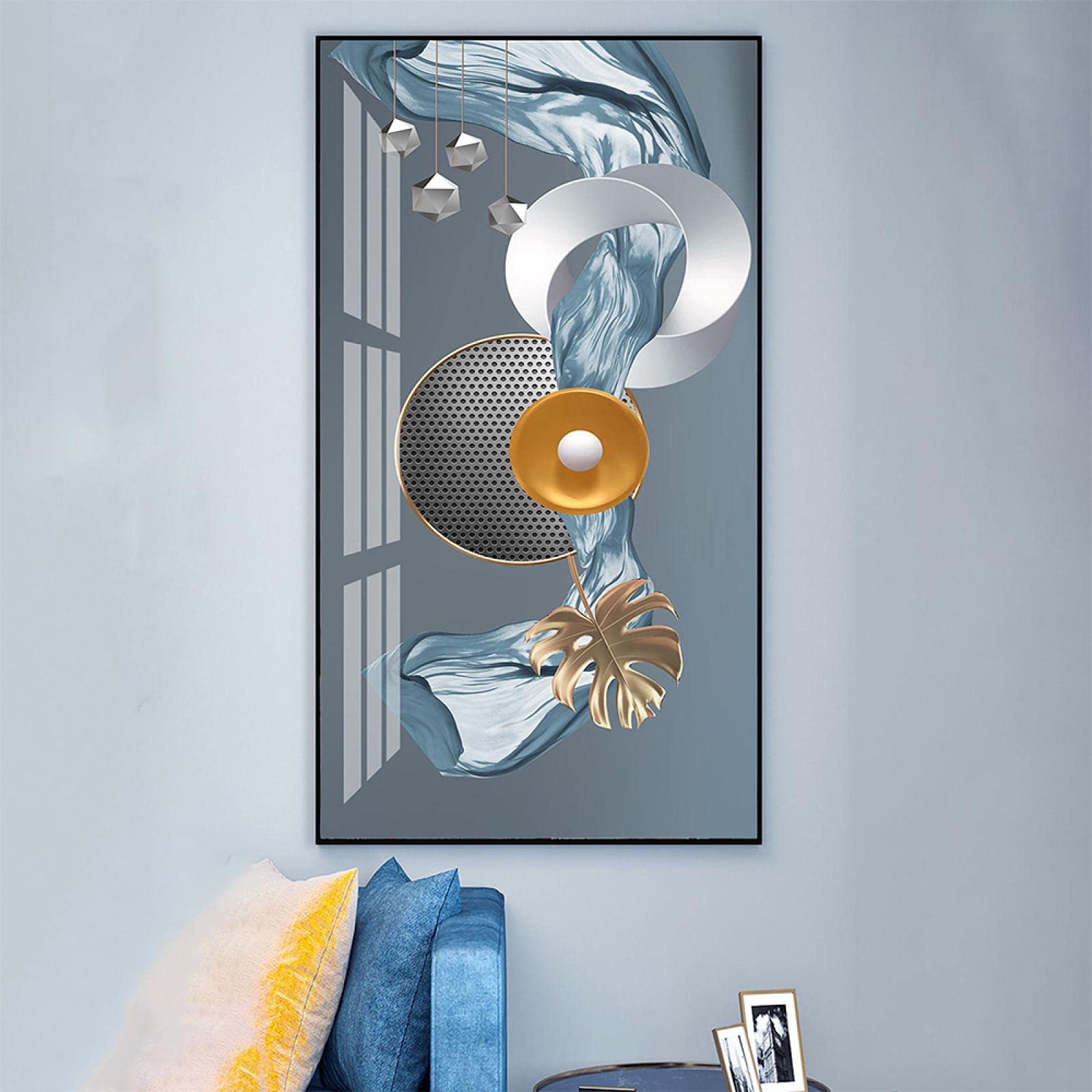 HOLEILUCK Abstrakte solide geometrische dekorative Malerei moderne nordische Kunstband Leinwand gerahmte Poster Drucke für Wohnzimmerdekoration 35 x 65 cm (14 x 26 Zoll) mit Rahmen