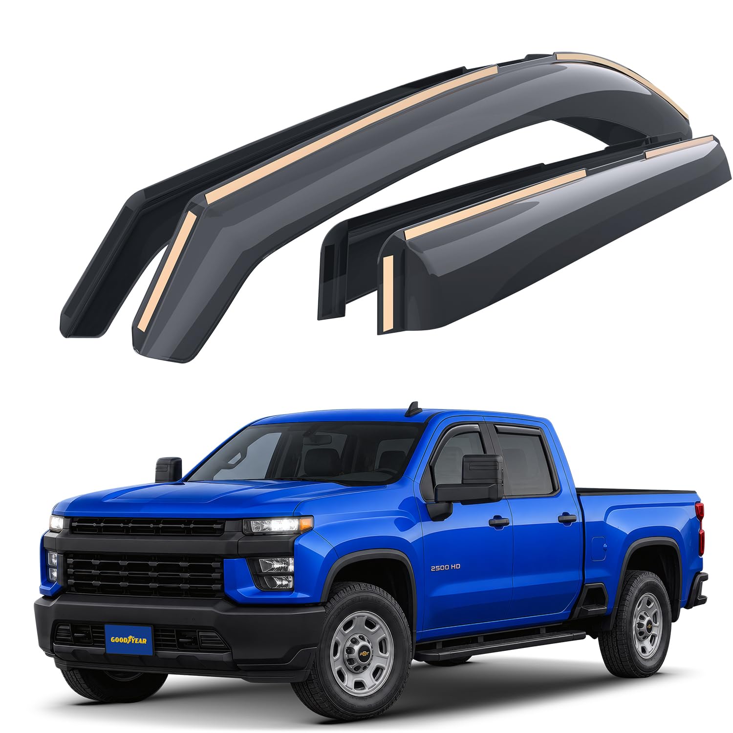 Photo 1 of ***STOCK PHOTO FOR REFERENCE ONLY***Goodyear Shatterproof in-Channel Window Deflectors for Chevy Silverado/Sierra 2500HD/3500HD 2020-2026 Crew Cab, Rain Guards, Window Visors for Cars, Vent Deflector, Car Accessories, 4 pcs - GY007746