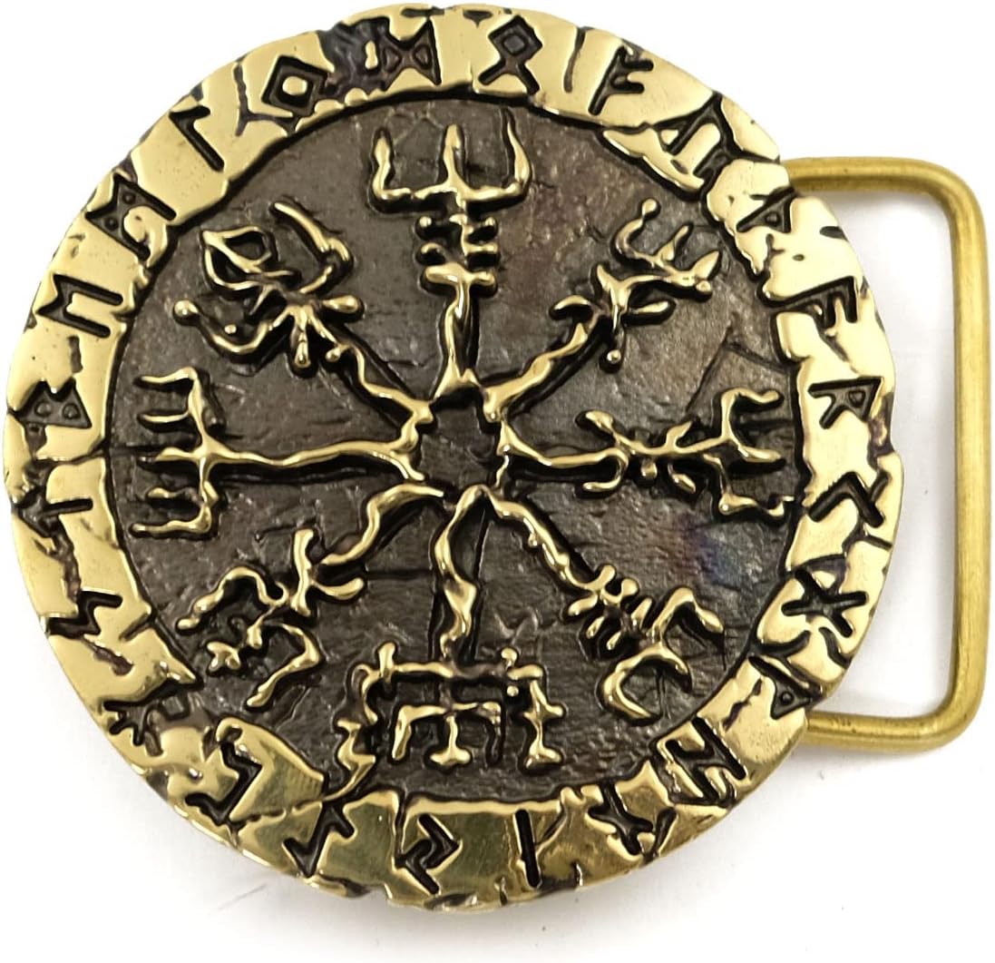 Vegvisir belt buckle, Viking compass solid brass belt buckle, Scandinavian Celtic runic Wayfinder Vegvísir symbol gift for men and women