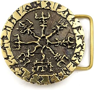 Vegvisir belt buckle, Viking compass solid brass belt buckle, Scandinavian Celtic runic Wayfinder Vegvísir symbol gift for men and women