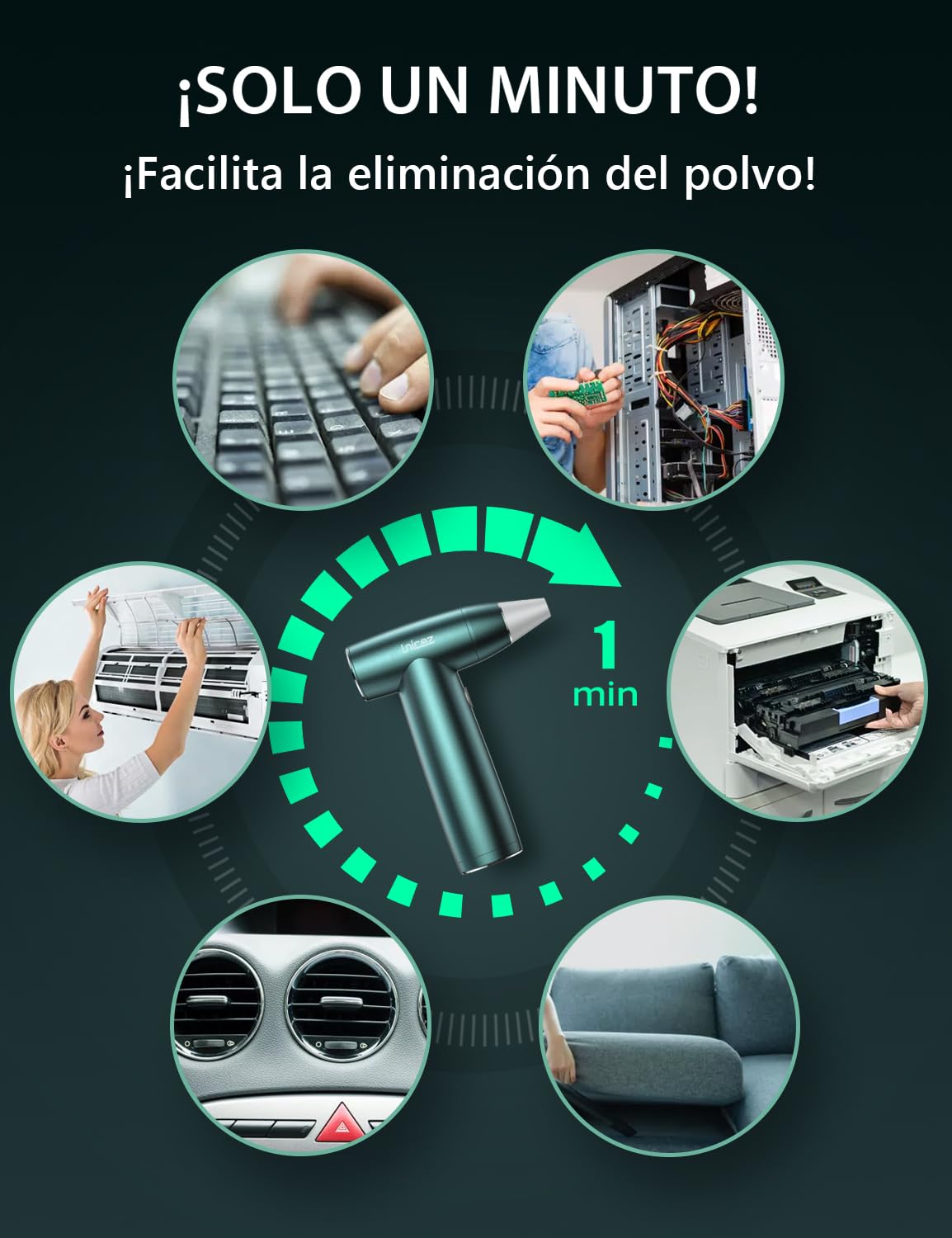 Aire comprimido limpieza150000 RPM [potente motor sin escobillas y sin núcleo] [elegante todo metal] soplador de aire para soplador de polvo una alternativa spray aire comprimido limpiador pc Cámaras