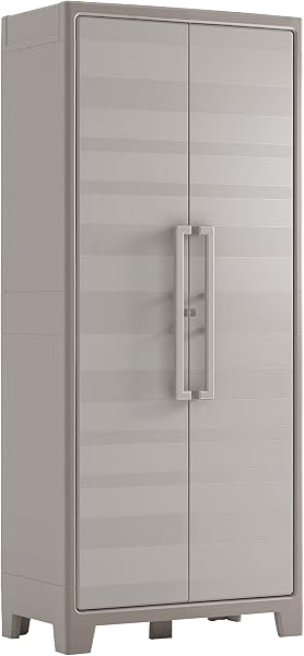 Keter Armario Gulliver Escobero|Almacenaje Interior y Exterior|Resina|Resistente al Agua, 2 Puertas y 8 Baldas Regulables en Altura|Beige/Arena|80 x 44 x 182 cm - 1