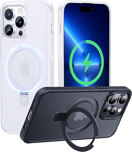 CASEKOO Genuine Official Magnetic Ring Stand for iPhone 15 Pro Max Case Military Drop Protection Compatible with MagSafe Matte Translucent Slim