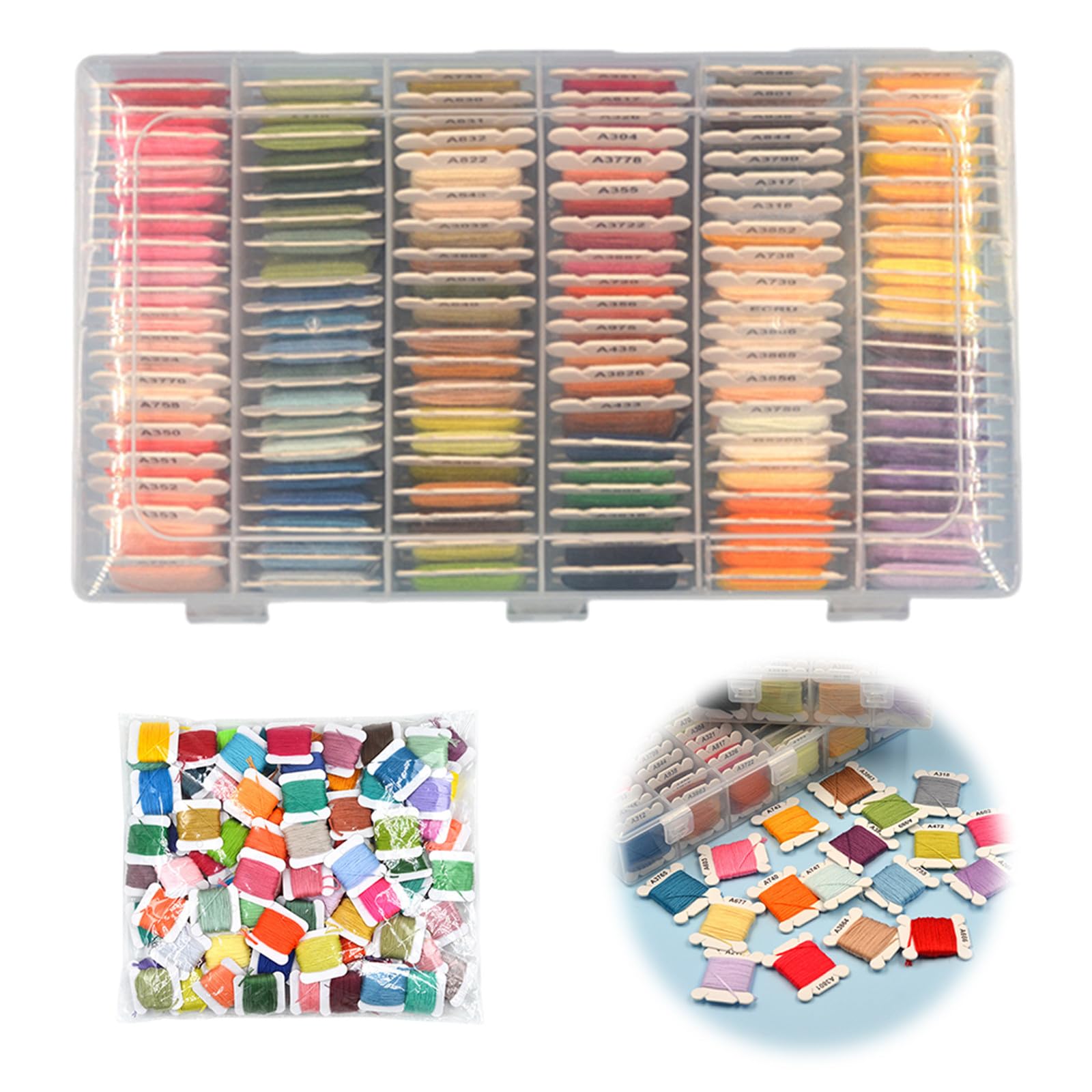 Kit de hilo de bordado con caja de almacenamiento transparente para punto de cruz y manualidades de aguja, adecuado para todas las ocasiones