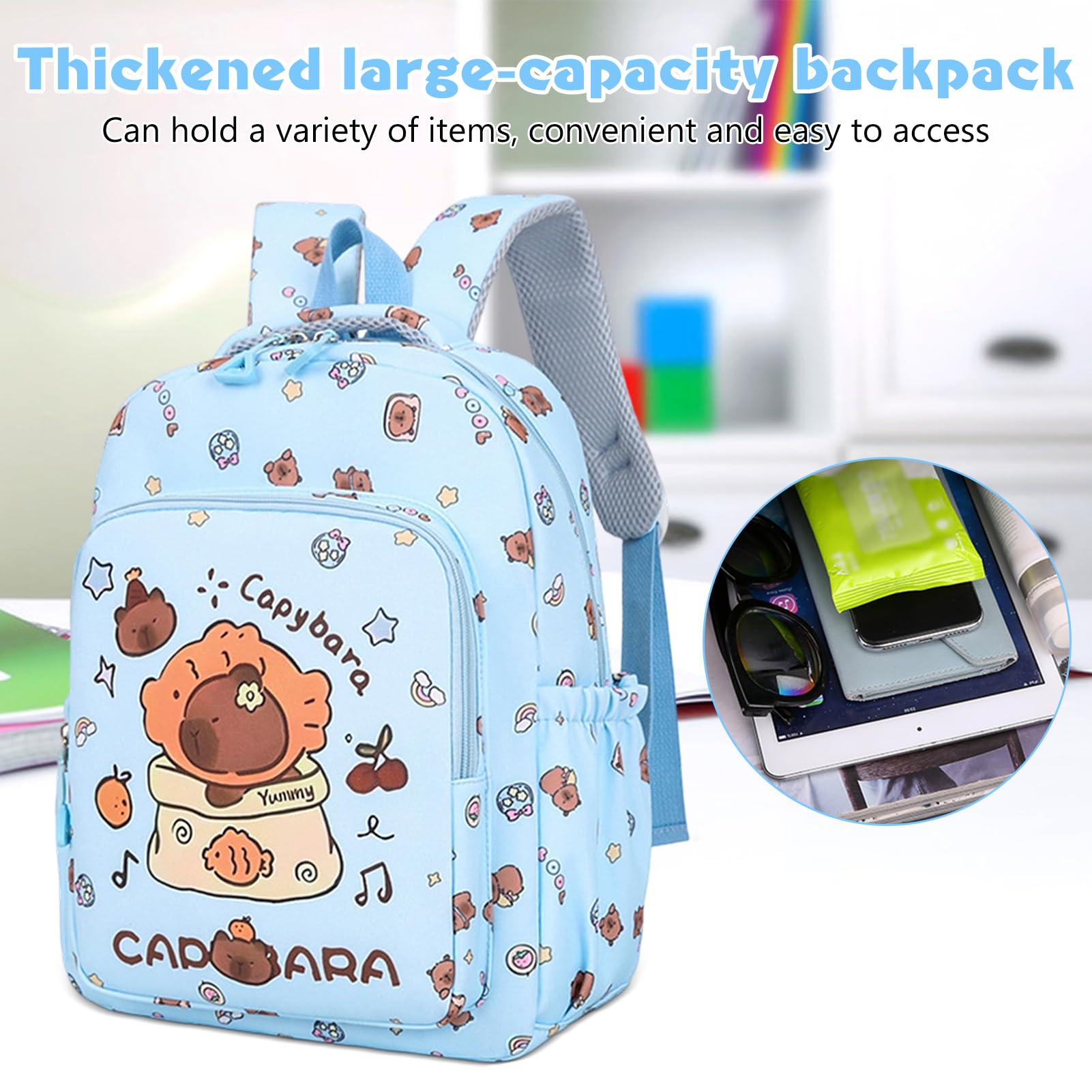HarnyLoom Capybara Backpack Stationery Set - School Bag Boys, Small Tote Bag & Girls Pencil Case, Back to School Supplies Stationary Set for Kids & Students (Blue) - Image 4