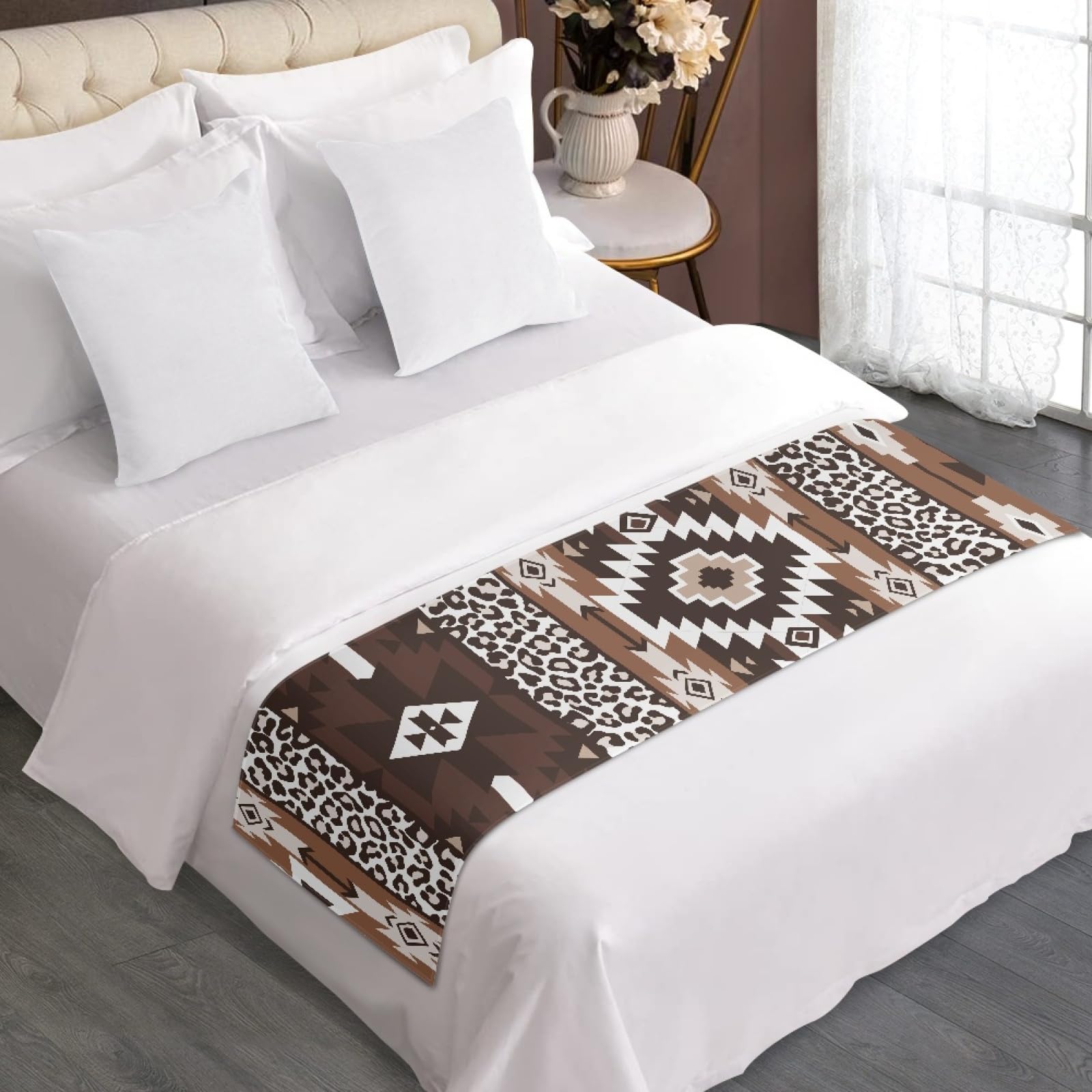 ZFRXIGN Boho Western Bed Runner King Size Bed Scarf Animal Striped Bedding Set for Home, Hotel, Resorts Decor Table Runners Turquoise Short Blanket