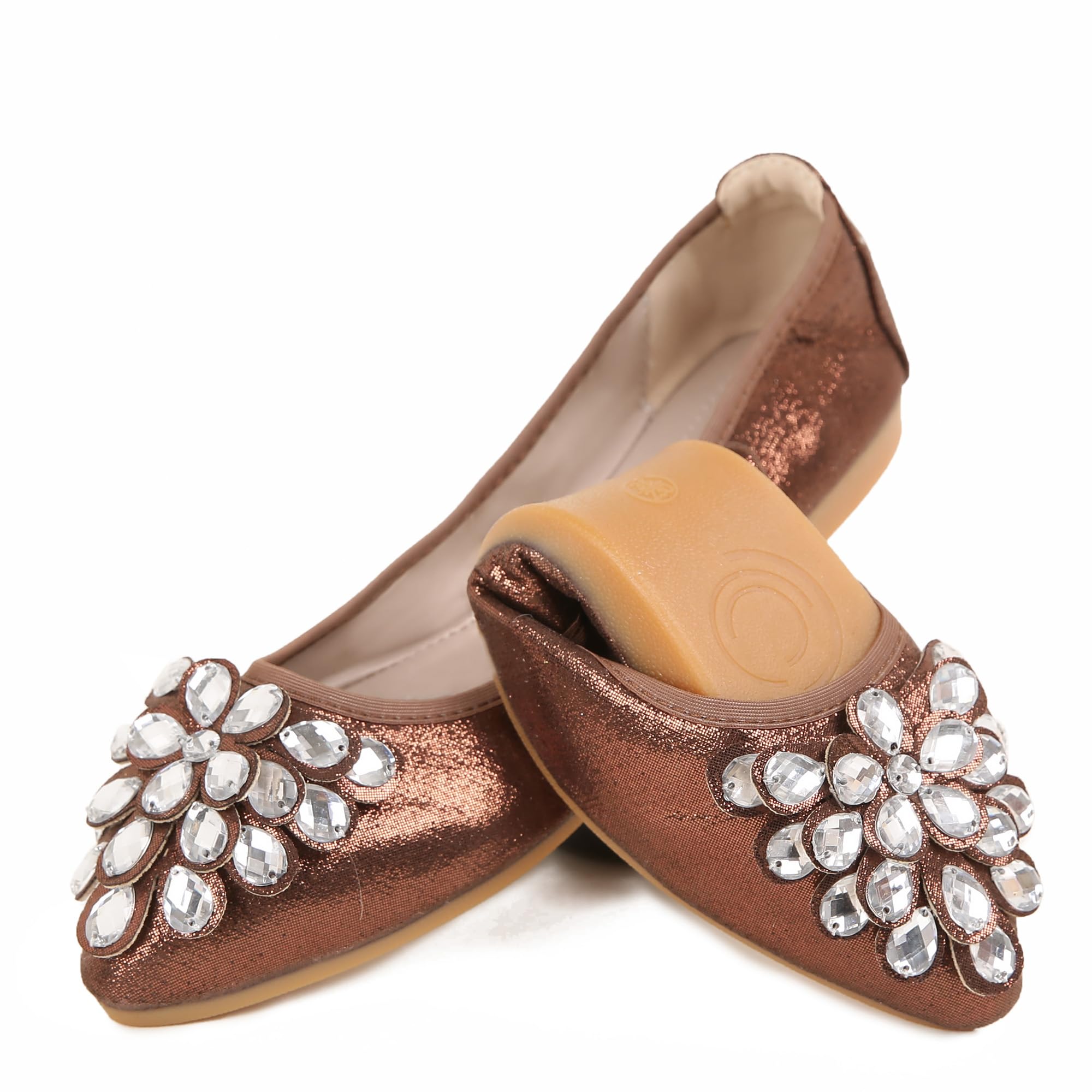 ZQKSEOHS Flats Shoes for Women Rhinestone Wedding Ballerina Shoes Foldable Sparkly Comfort Slip on Flat Dressy Flats