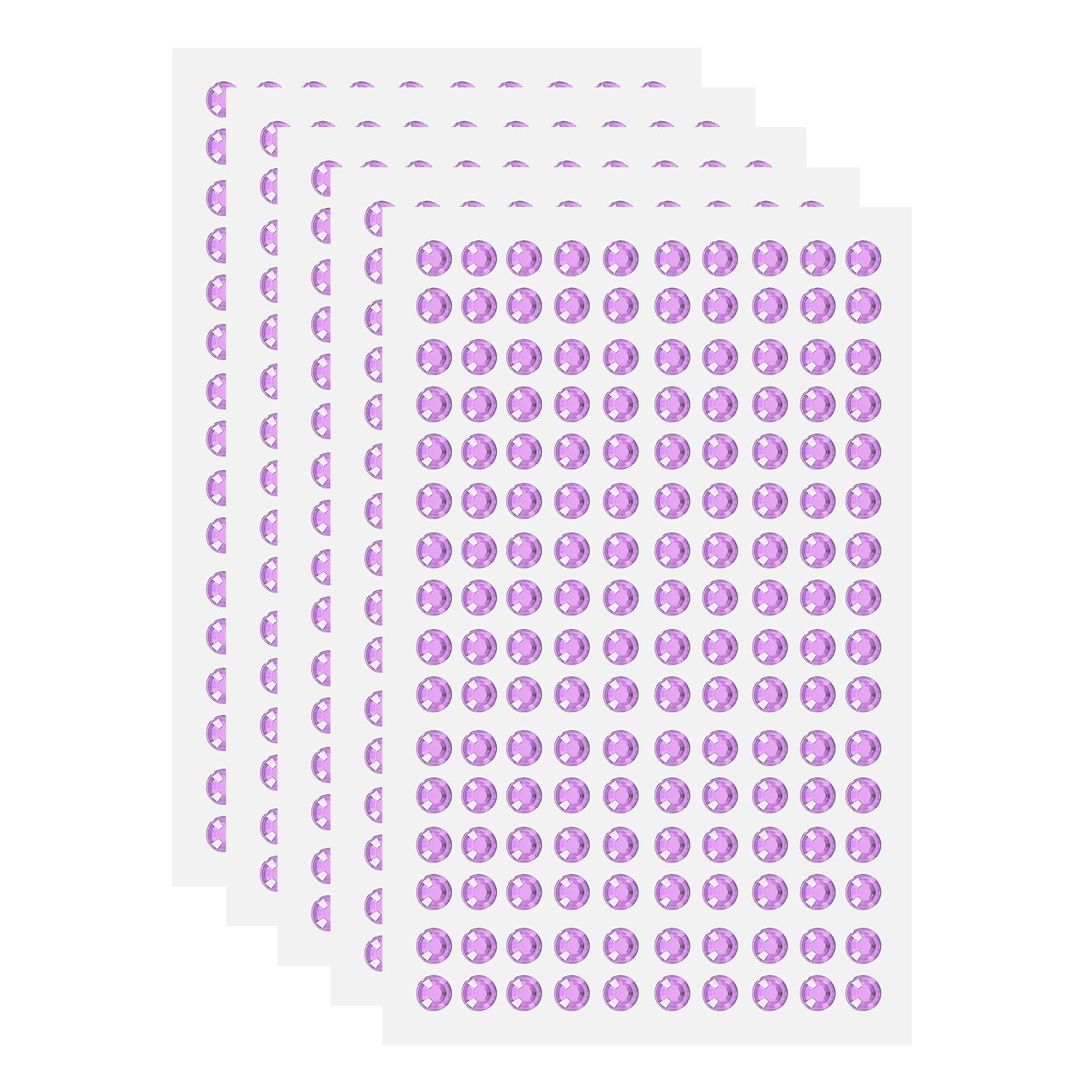 sourcing map 5 Sheet/800pcs Rhinestone Adhesive Stickers Self Adhesive Acrylic Gem Sticker 5mm Plastic Face Bling Gem Stones Jewel for Nail Art Craft Clothes DIY Makeup Decoration, Light Purple