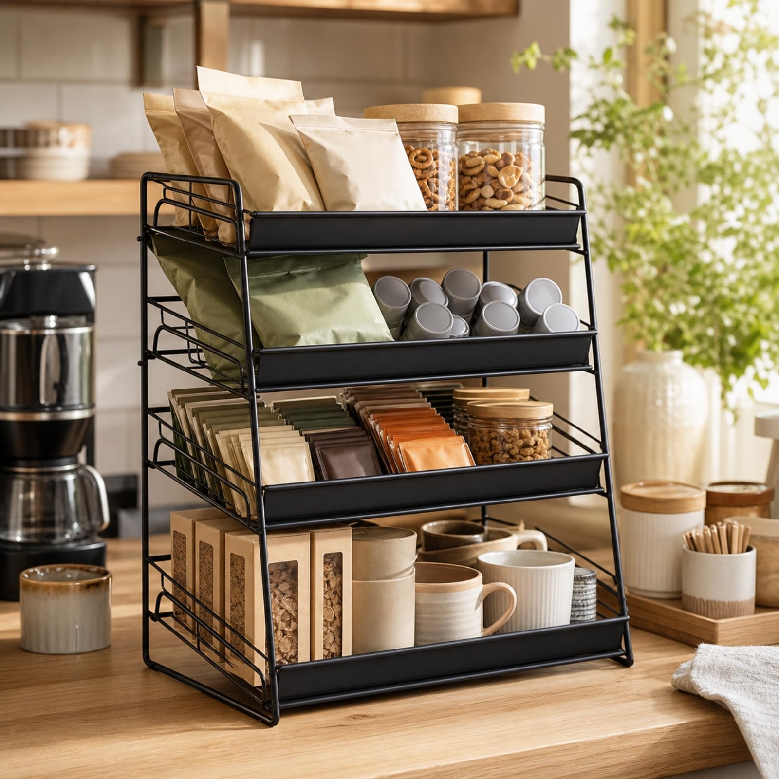 Présentoir En Fil Métallique Compact Présentoir avec Quatre Niveaux Compacte Porte-Épices Comptoir pour Commerçants, Épicerie