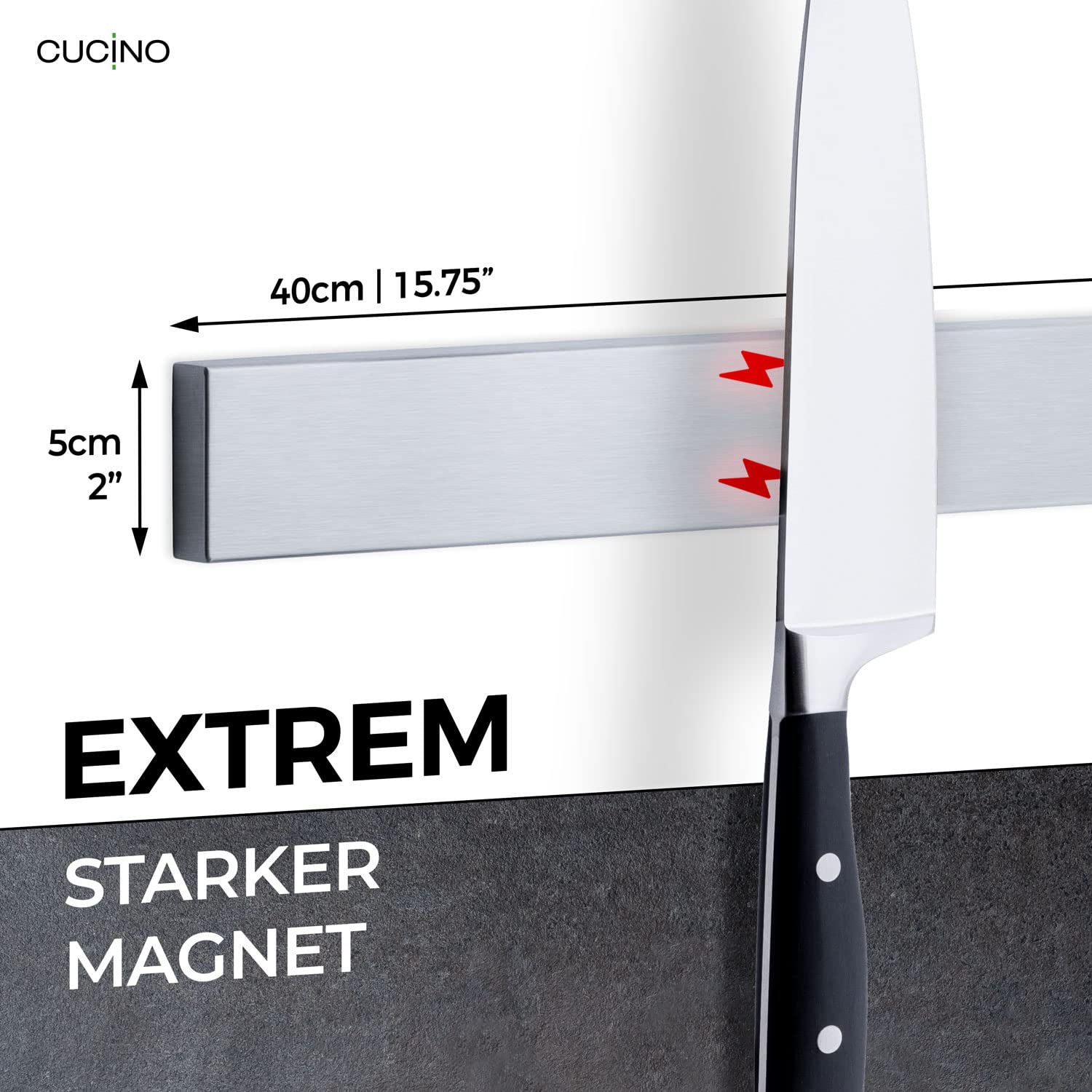 Magnetic Bar Knife con magnete extra forte - Specialmente per il frigorifero, barra magnetica bifacciale in acciaio inox - 40 cm