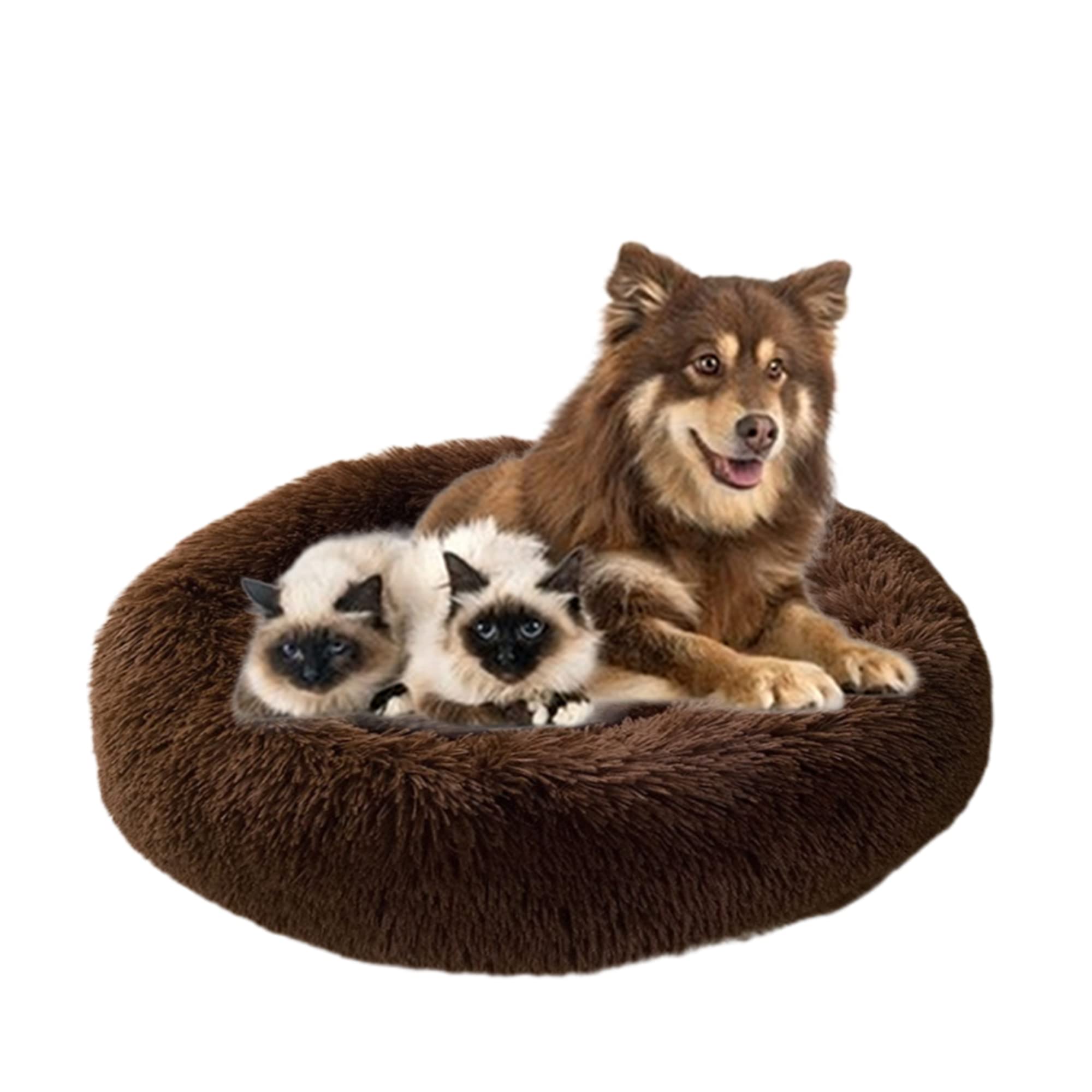ZOCIS Calming Dog Cat Bed Fluffy Soft Round Pet Bed Donut Cuddler Puppy Beds Anti Anxiety Pet Cushion Anti-Slip Washable Dog Bed for Small/Medium/Large Dogs, Cats,100cm/39.4in,Coffee