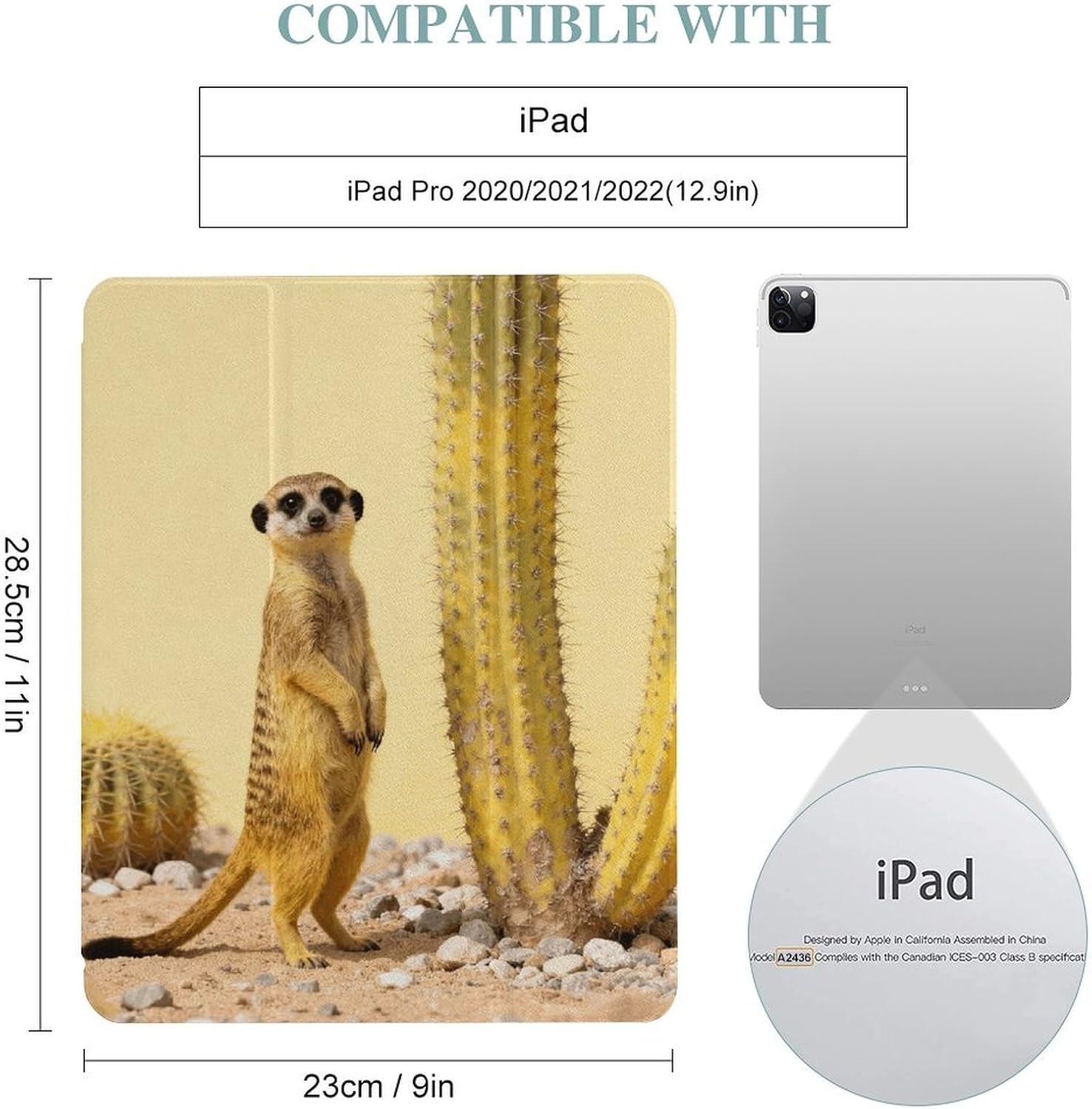 Meerkat by Cactus 12.9 in Trifold for iPad Case with Pencil Holder image 2