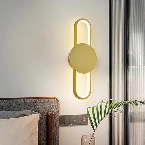 Miniatura 6 de BNHHLZ Juego de dos apliques de pared LED modernos para baño, iluminación de pared de 18 W, lámparas de pared doradas para sala de estar,