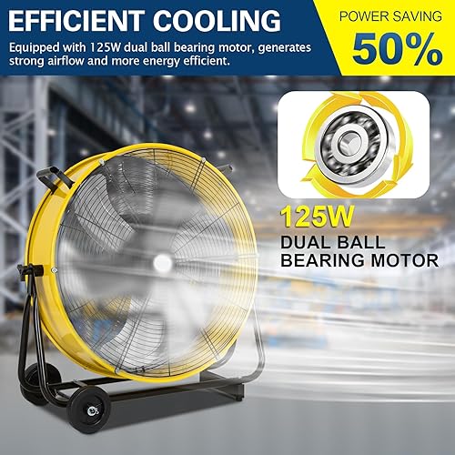 Miniatura 3 de BILT HARD Ventilador de tambor industrial de 24 pulgadas con motor de CC, ultra silencioso, 7800 CFM, ventilador de tambor de metal de inclinación