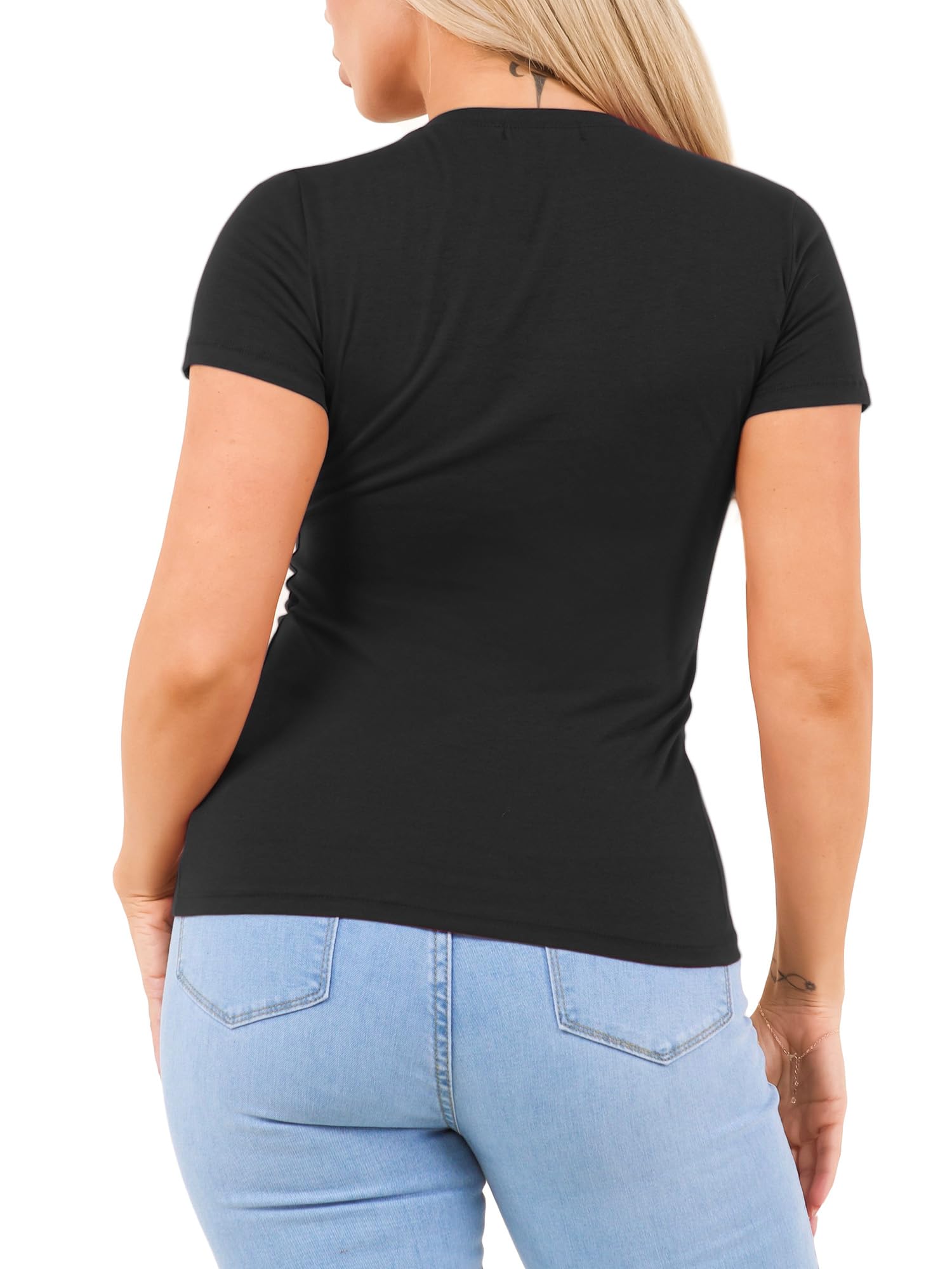 Camisetas de algodón con cuello en V para mujer, camiseta de manga corta, camisetas básicas con cuello en V, camisetas interiores para mujer, paquete múltiple, Paquete de 4 - 4 negro, 1X