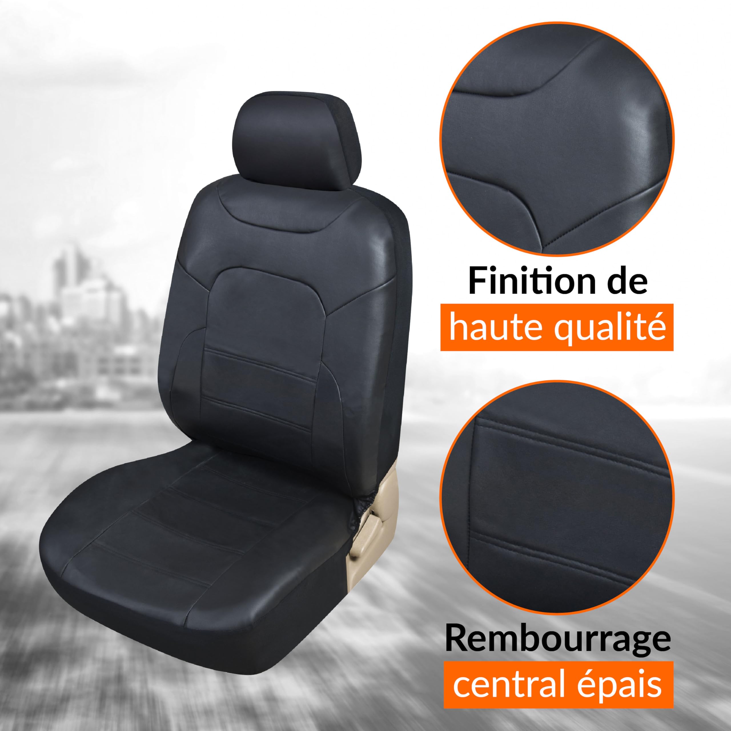 upgrade4cars Housses de Siège de Voiture Avant Simili-Cuir Universelle | Simili cuir facile à nettoyer | plupart des voitures | Été & Hiver