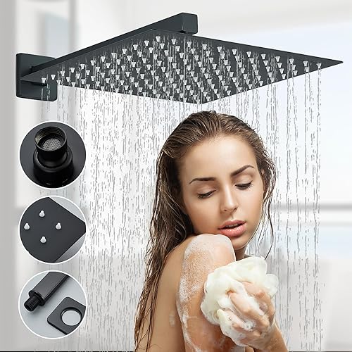 Miniatura 3 de Ackwave Shower Faucet Matte Black Shower System with 12 Inches Rain Shower Head and Handheld Spray Bathroom Shower Fixtures with Brass Valve and