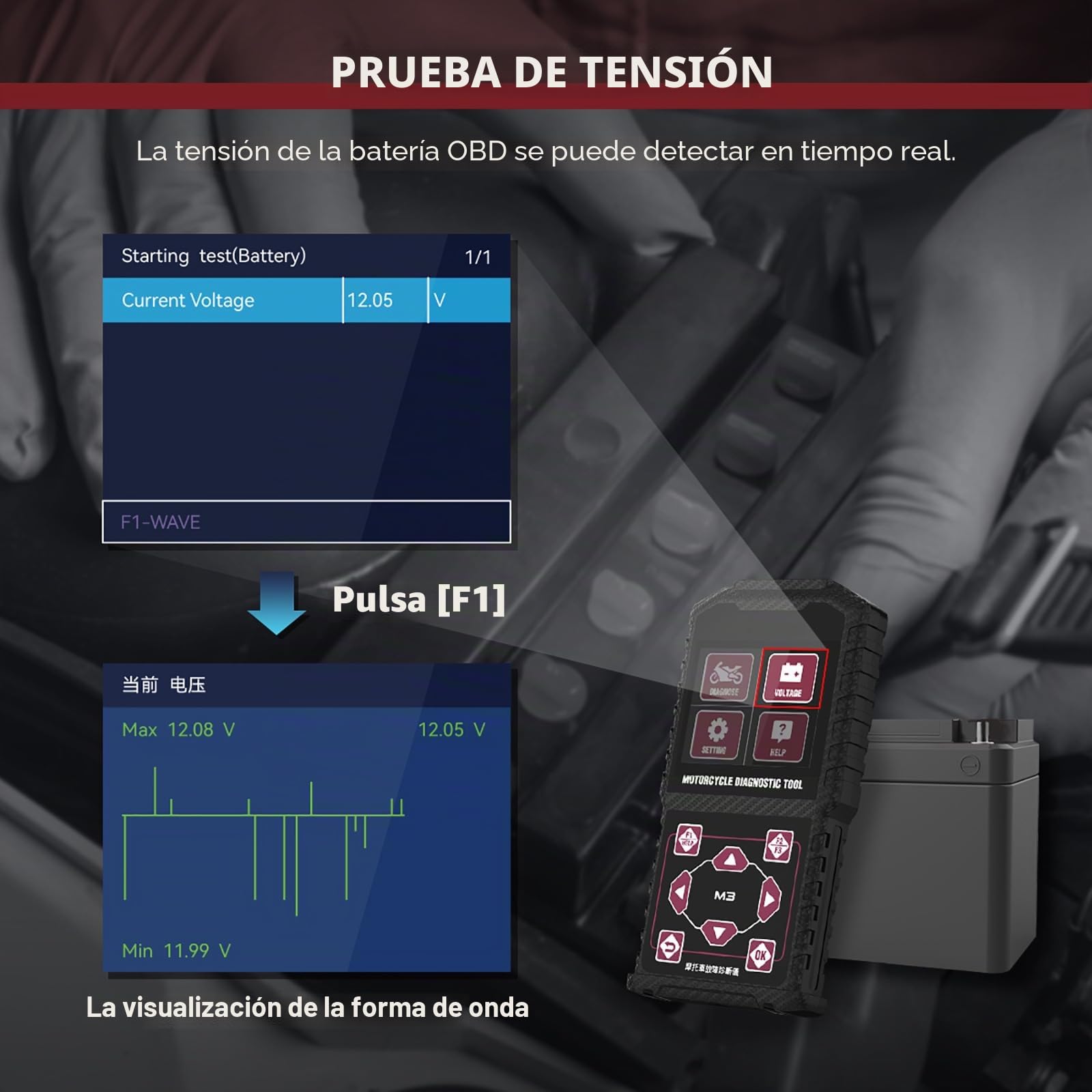 Sistema de Motocicleta Prueba de diagnóstico Herramientas de medición OBDII Lector de códigos de Motocicleta Scaner Compatible para Yamaha 2/3/4P,KYMCO,SYM,OBDII