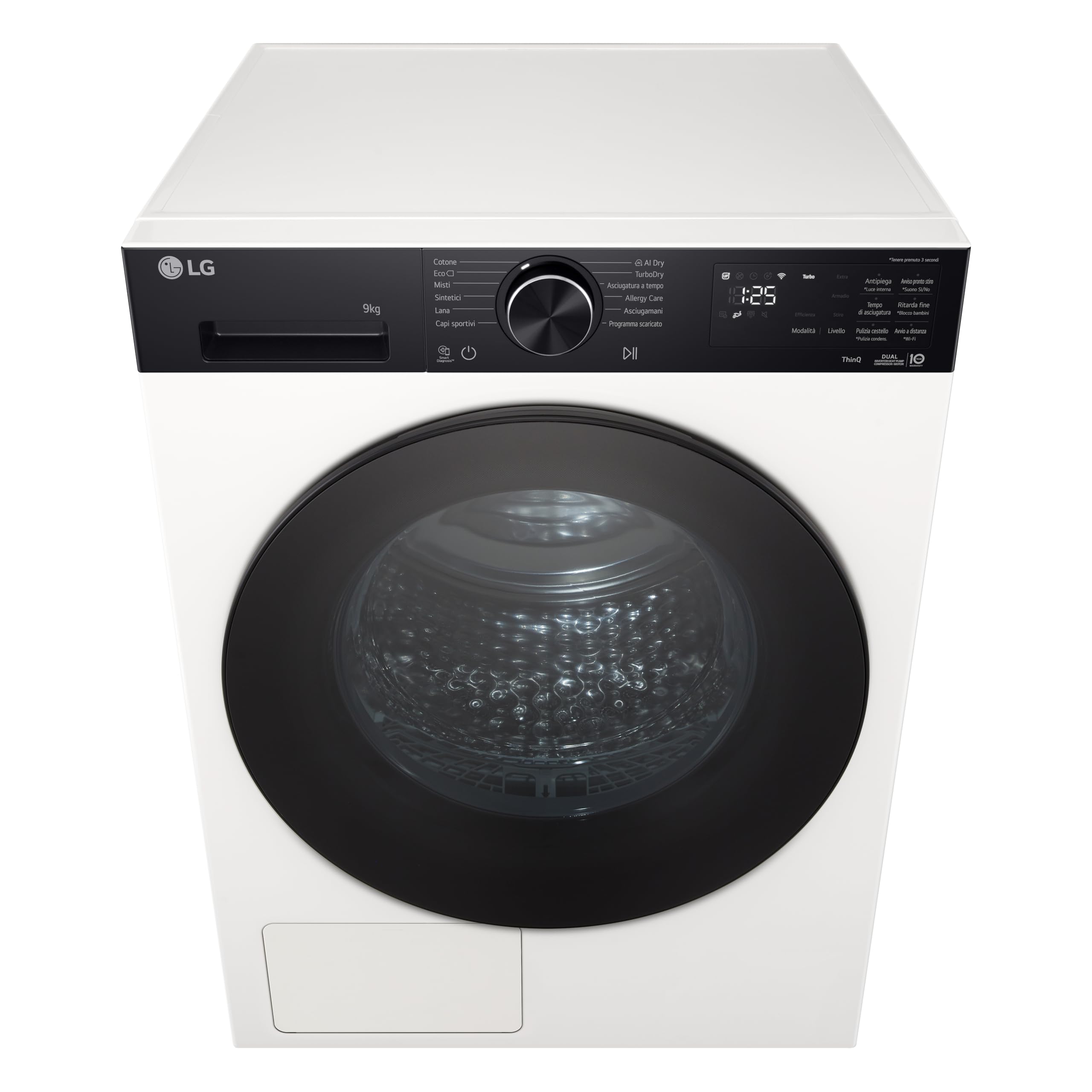 LG RNX5009NWWB Asciugatrice 9Kg Pompa di Calore DUAL Inverter, Classe B, Asciugatura AI Dry con Intelligenza Artificiale, Wi-Fi, Serie X5, Motore Direct Drive, Allergy Care, Essence White