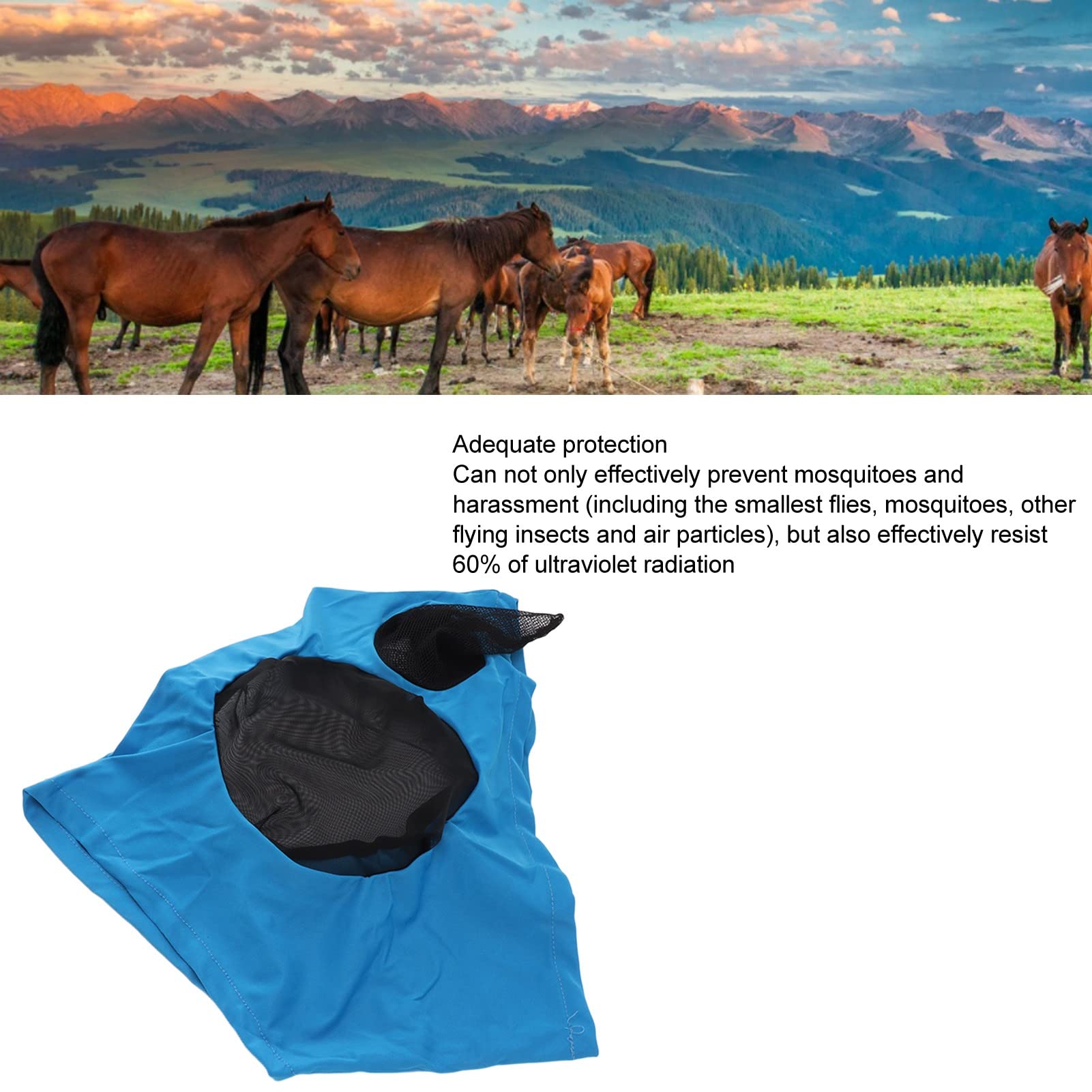 Maschera Antimosche Per Cavalli - Taglia L, Blu, Protezione UV - Foto 7